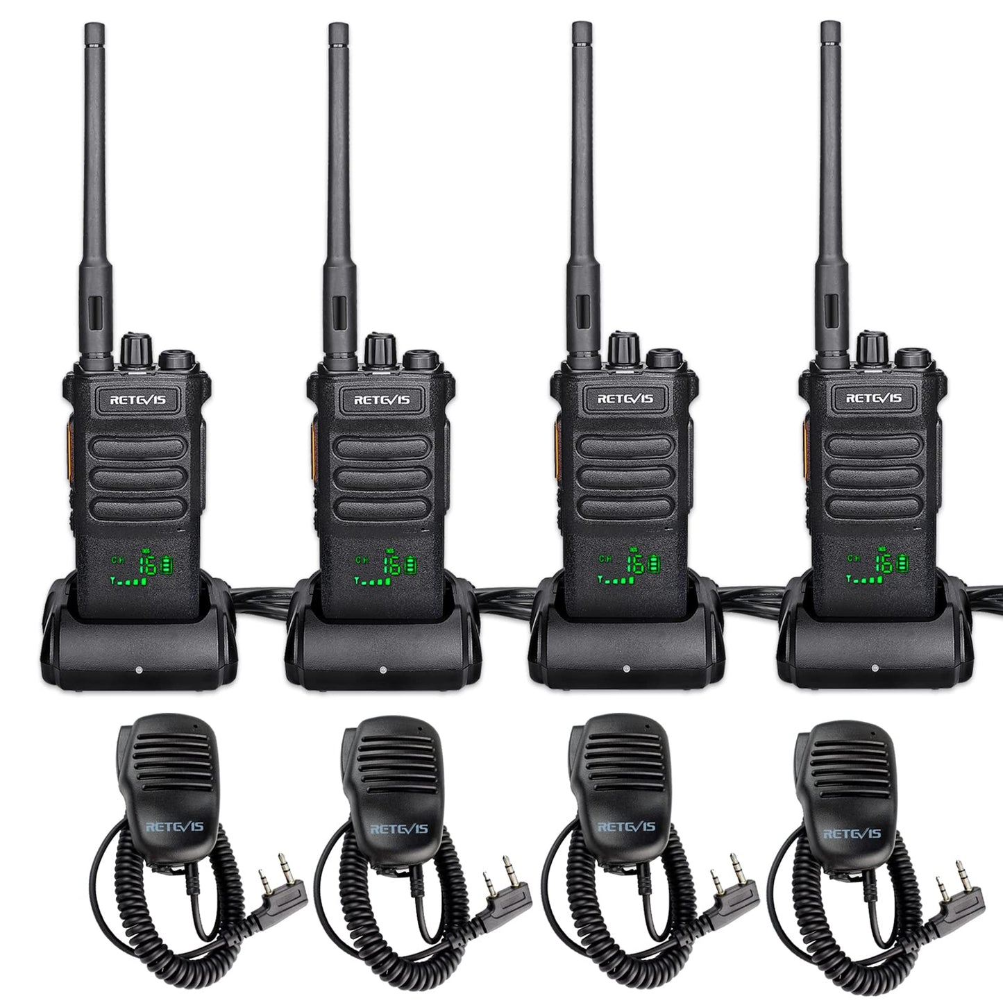 Retevis RT86 2 Way Radio Long Range,Professional Radio Walkie Talkies with Mic,Heavy Duty Two Way Radios,High Power, 2600mAh, Rechargeable Radios for Adults Warehouse Industrial Manufacturing(4 Pack)