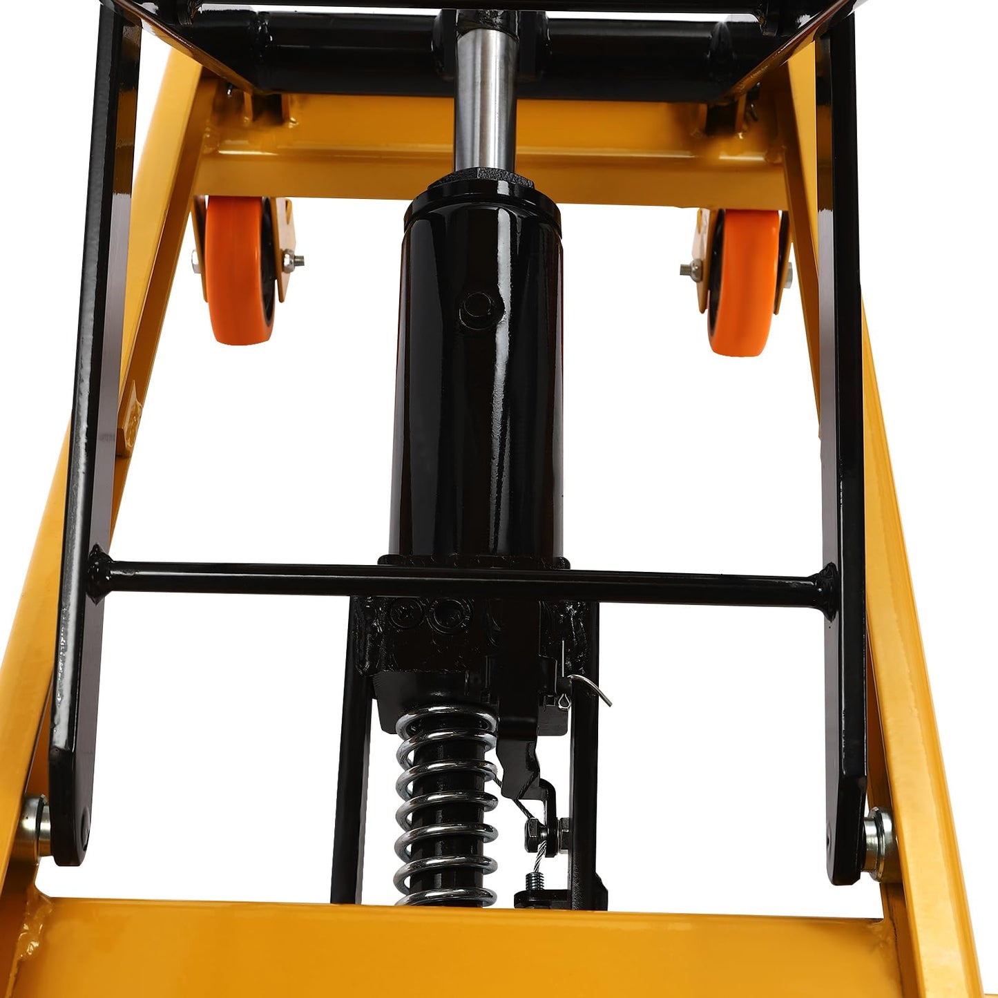 Hydraulic Lift Table Cart, 330lbs Capacity 45" Lifting Height, Double Scissor Lift Table w/ 4 Wheels and Foot Pump, Elevating Hydraulic Cart for Material Handling and Transportation, Yellow