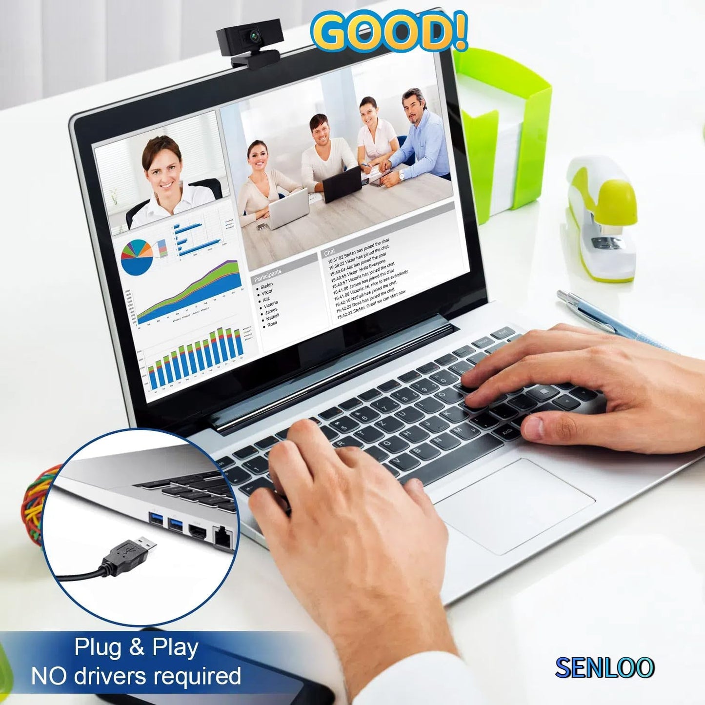 SENLOO 1080P Webcam HD for PC - Web Camera for Desktop Computer with Hi-fi Microphones, Privacy Cover - Computer Camera