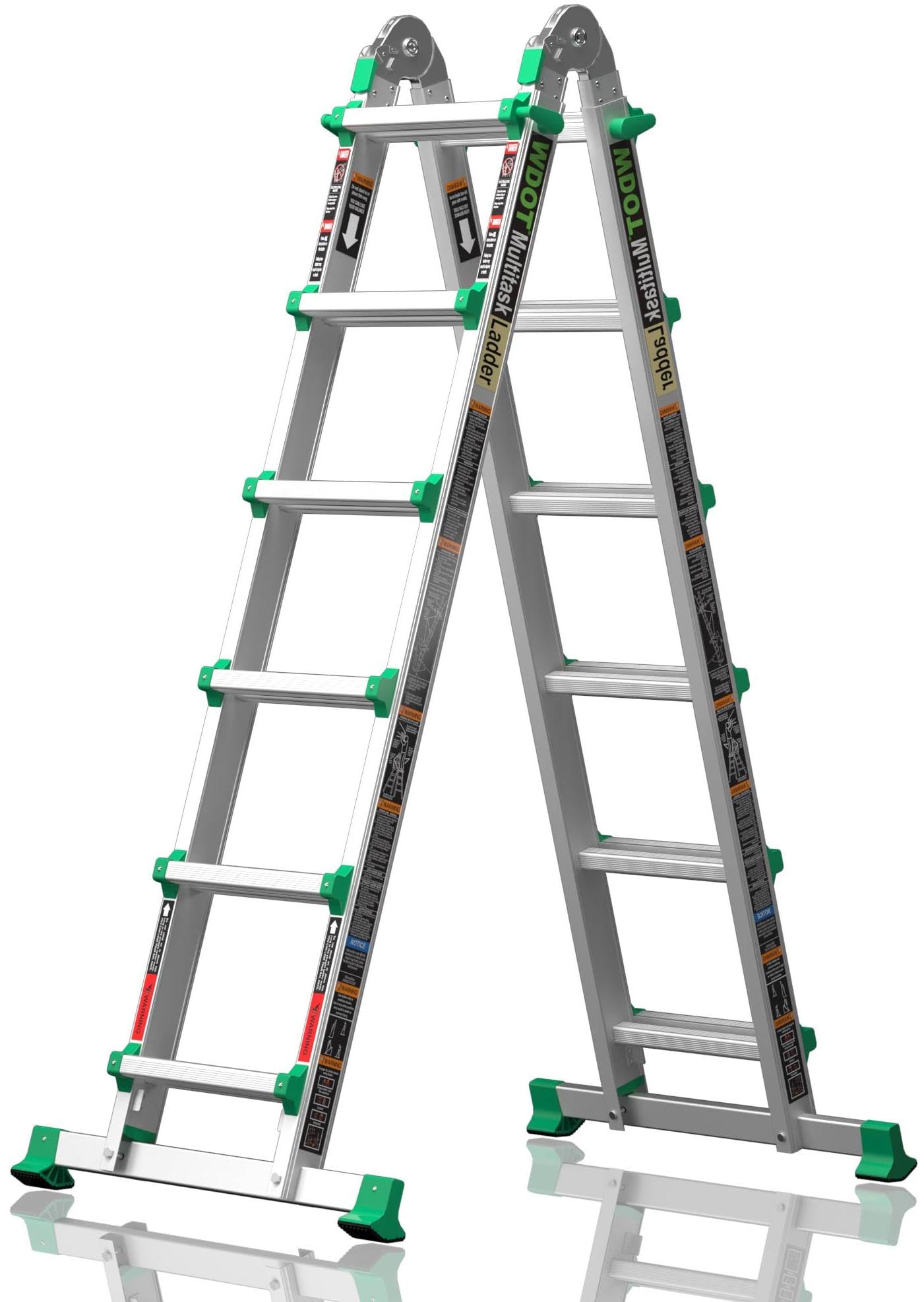 WDOT Ladder, Extension Ladders for Home Stairs 22 Ft, 6 Step Multi Position A Frame Ladder with Stabilizer Bar, Compact Folding, 330 lbs Telescopic Aluminum Adjustable Ladders, Escaleras para Casa