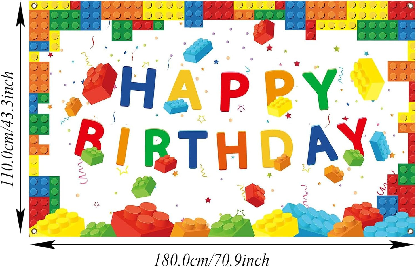 chiazllta 71 43 Building Blocks Happy Birthday Banner Colorful Blocks Birthday Party Decorations Backdrop Photography