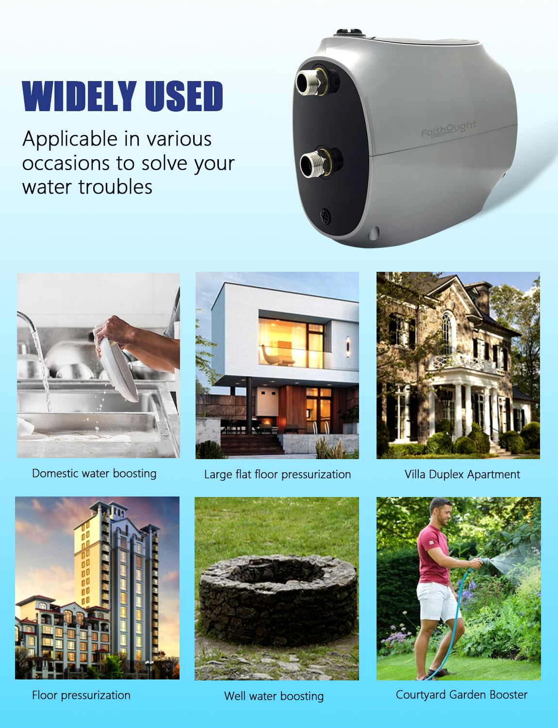 Whole House Constant Water Pressure Booster Pump 80 PSI, 115V Automatic Self Priming for Home Residential Whole Well, Shower, Lawn Garden, Hot Water Circulation Recirculating Increase Pressure System