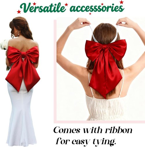 **Giant Red & Green Satin Christmas Bows - 23 x 11 Inch Decorative Bows for Wreaths & Gifts (4 Pack)**
