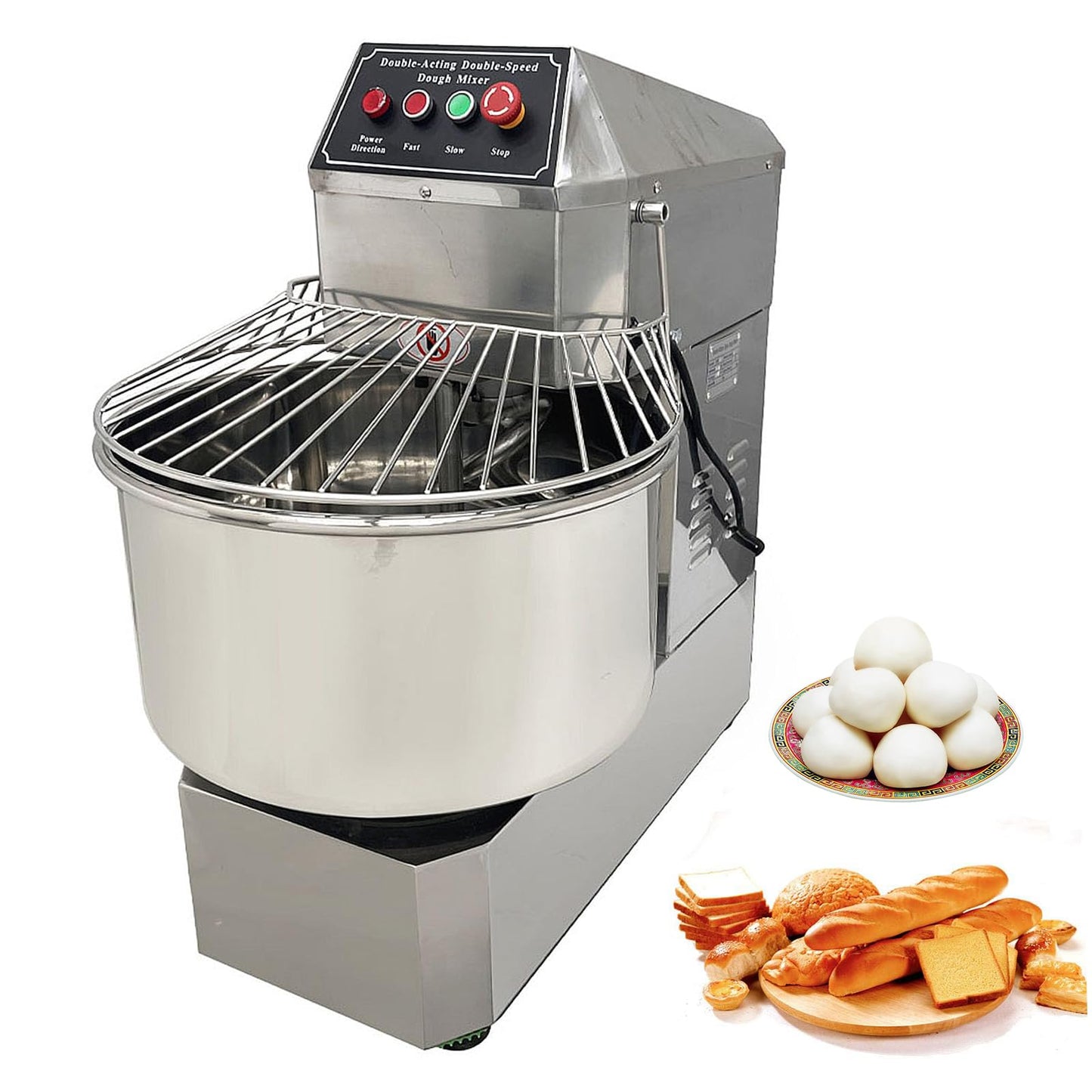 LGXEnzhuo 40L Commercial Dough Mixer with Dual Rotation and Double Speed, 1800W Electric Dough Kneading Machine - Stainless Steel, Spiral Hook, Emergency Stop, for Pizze and Bread