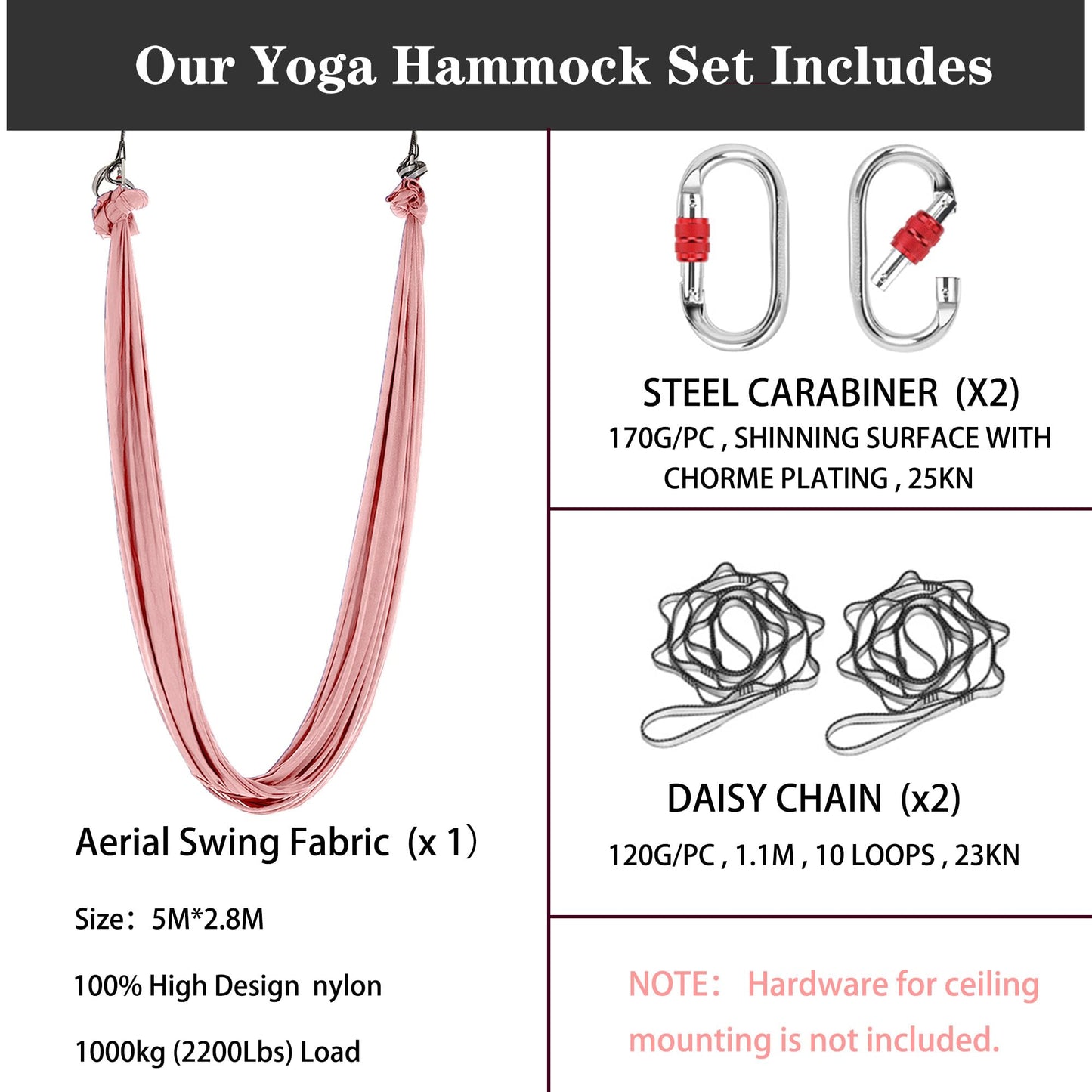 ZYOSJK 5.5 Yards Aerial Silk Swing Outdoor Hammock Aerial Yoga Swing For Adults,Aerial Yoga Hammocks for outside,Aerial Silks For Gymnastics (Pink)