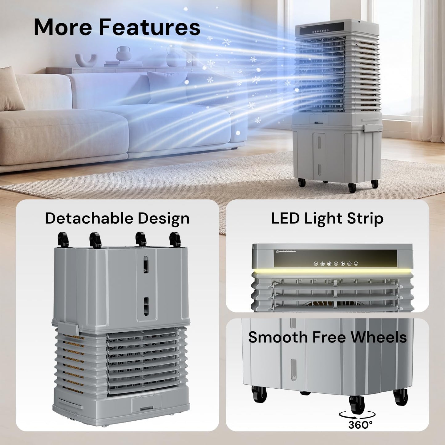 KEGIAN 4000 CFM Swamp Cooler, 41" Portable Evaporative Air Cooler w/ 13.5Gal Detachable Tank,120° Oscillation, Timer, Ambient Light, Remote, Energy Efficient Outdoor Air Conditioner for Patio, Garage