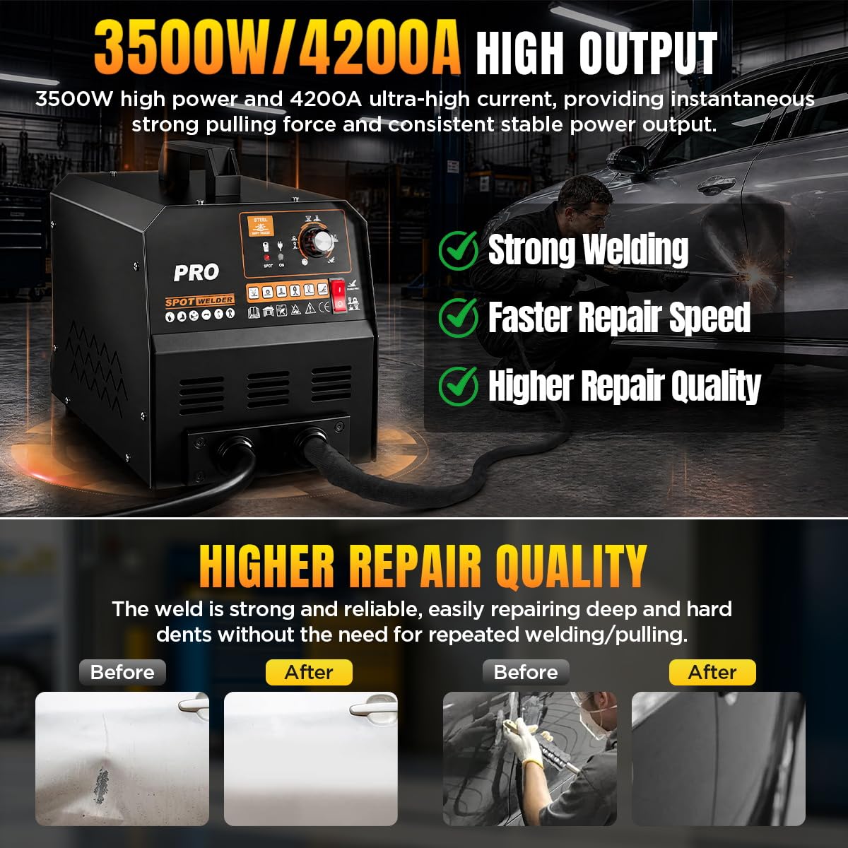 Dent Puller Welder 3500W/4200A Spot Welder Dent Puller with 6 Welding Models, 15 Accessories Stud Welder Dent Repair Kit Manual & Auto Pro Spot Dent Puller for Car, Truck Body Dent Removal Tool 110V