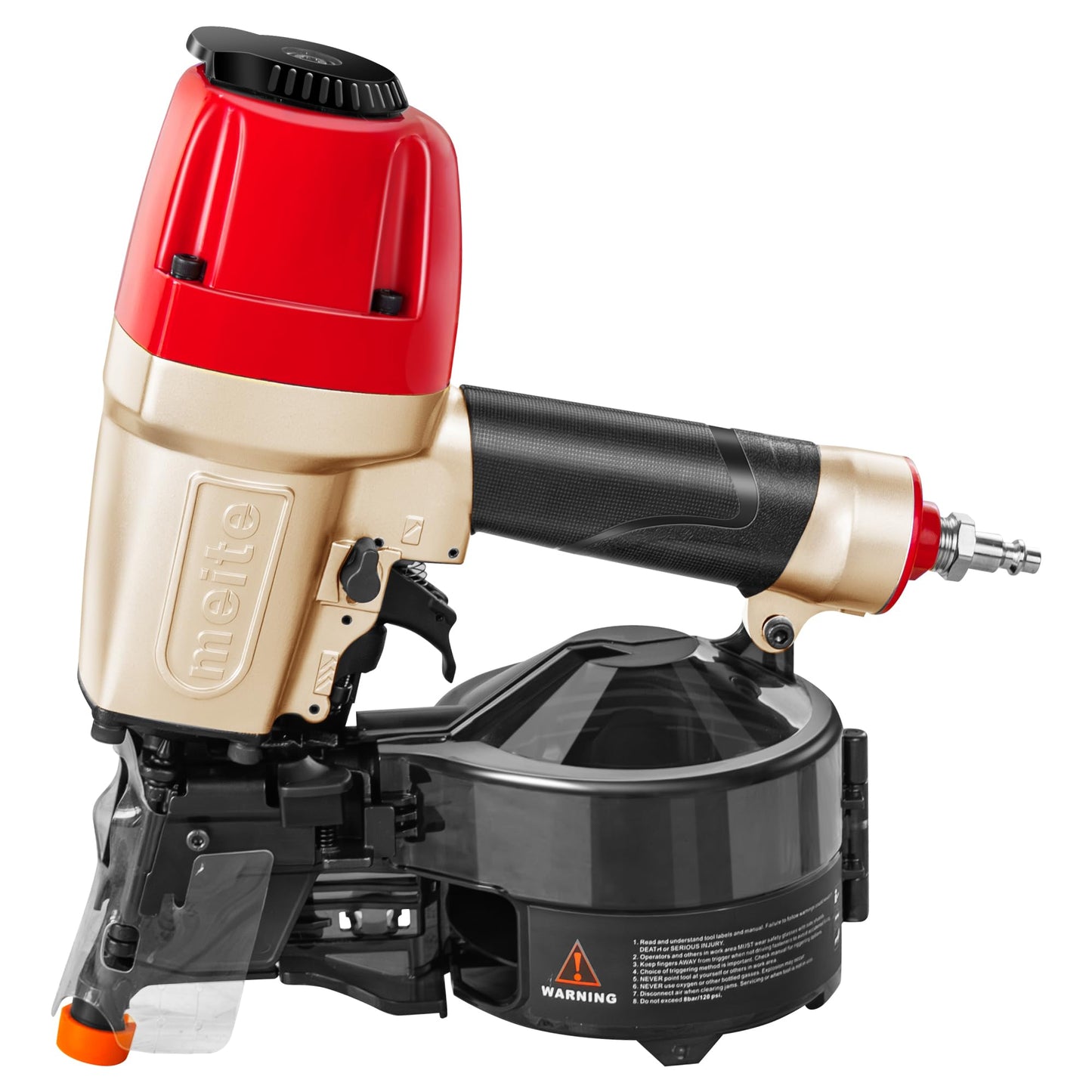meite CN65S Coil Siding Nailer with 15 Degree Siding Nails 2" × .099'' - Pneumatic Nail Gun with 360° Exhaust & Safety Lock for Roofing Fencing Decking