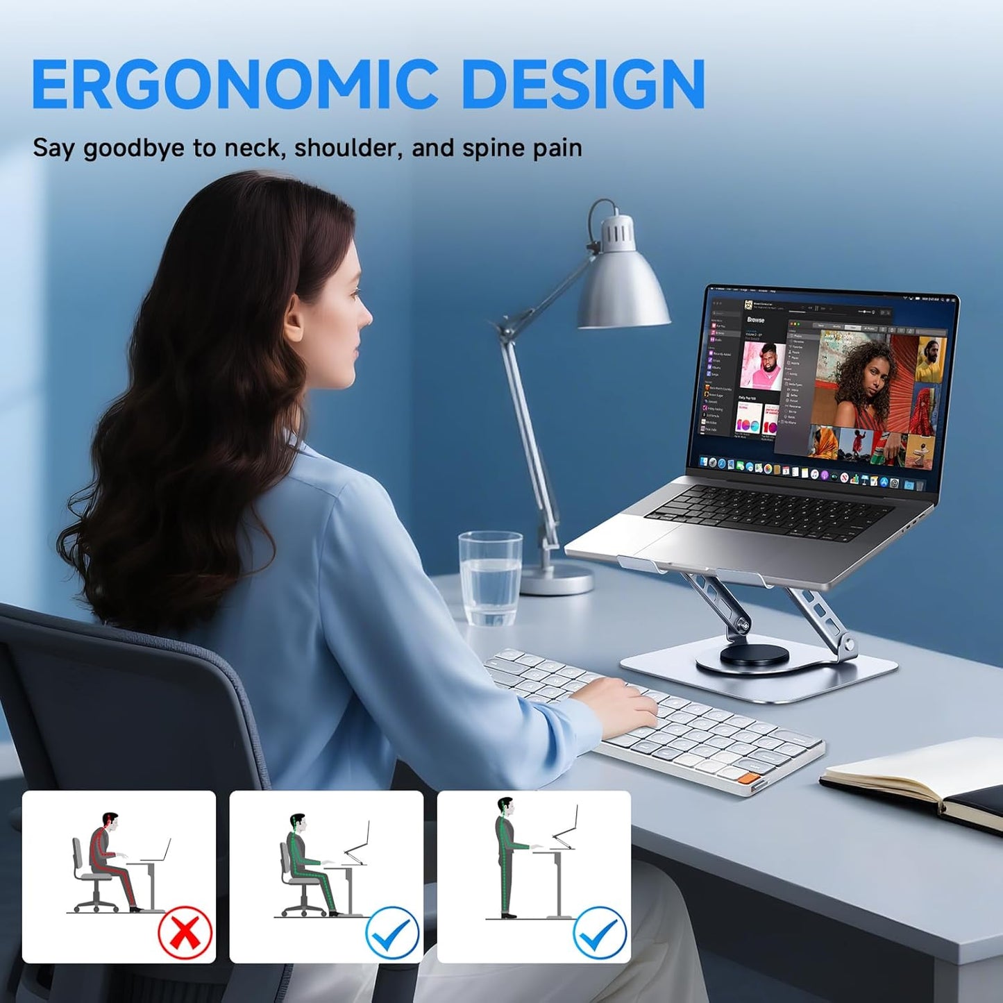 Leeboom 360 (1015.6", Ergonomic Laptop Stand for Desk, Rotating Aluminum Laptop Riser, Adjustable Notebook Holder