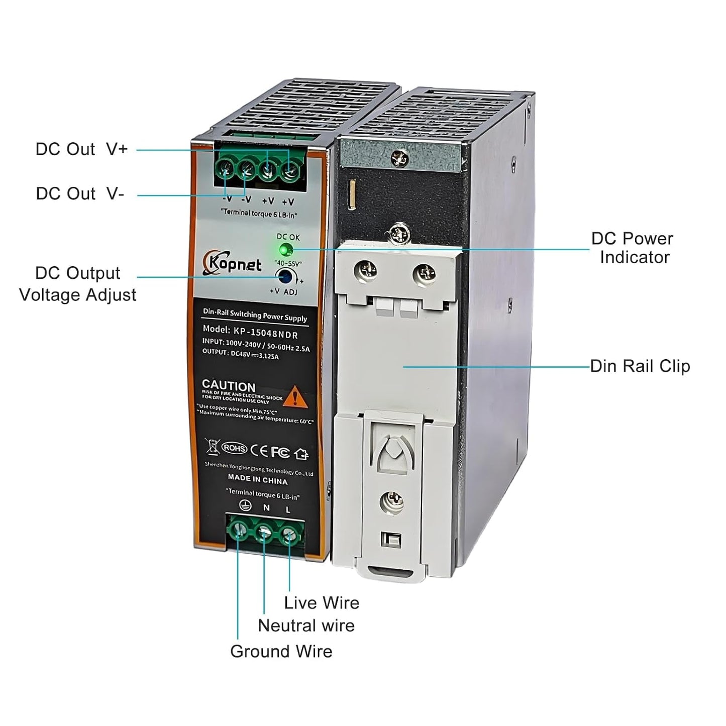 150W 48V 48V 100~240V Din Rail Mount Power Supply Output AC-DC Industrial Power Adapter AC Input Din-Rail Switching