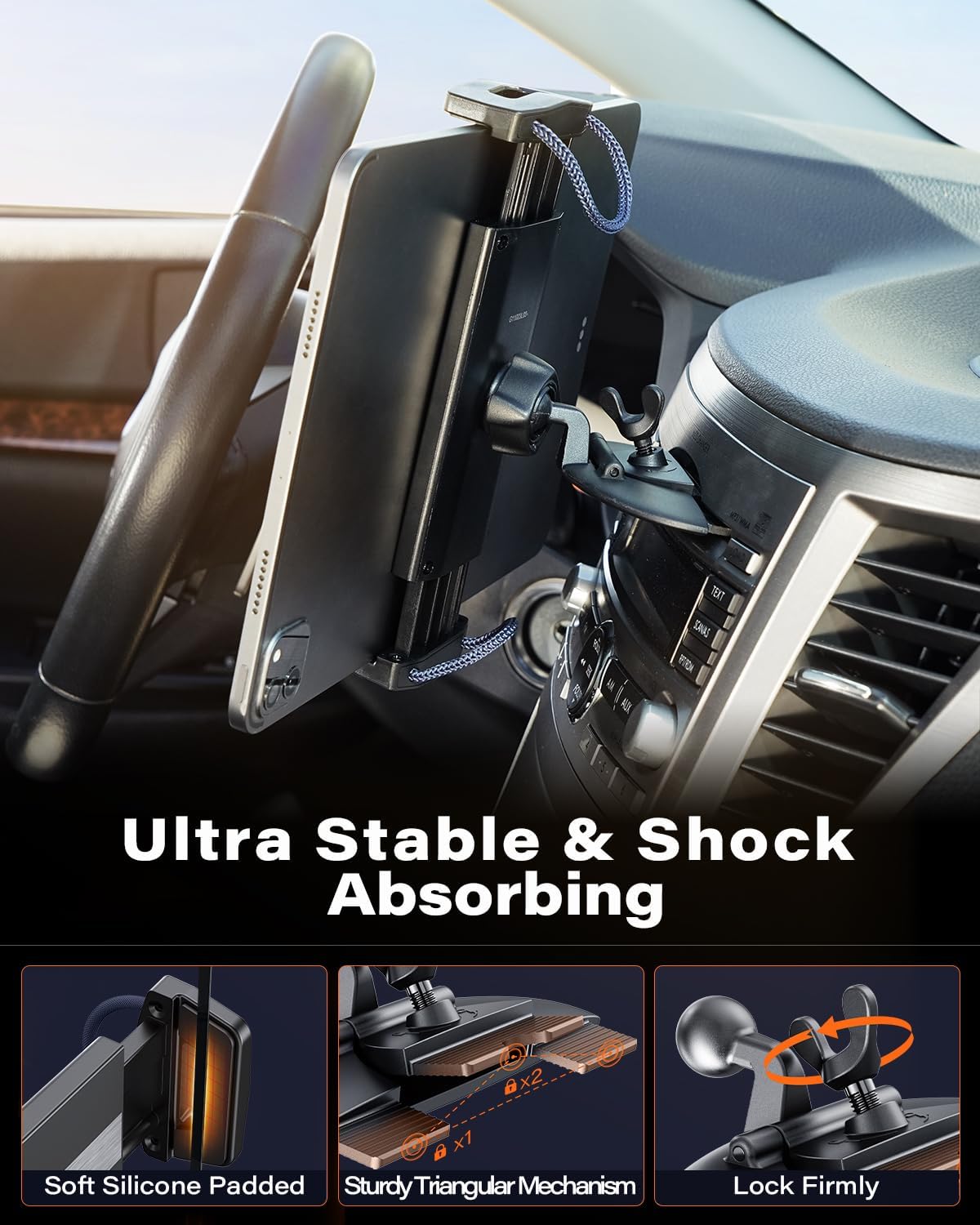 APPS2Car 2-in-1 4.7-13" 12.9" 13" 360 for Sturdy iPad Holder for Car CD Slot Tablet Mount, Universal Holder for iPad