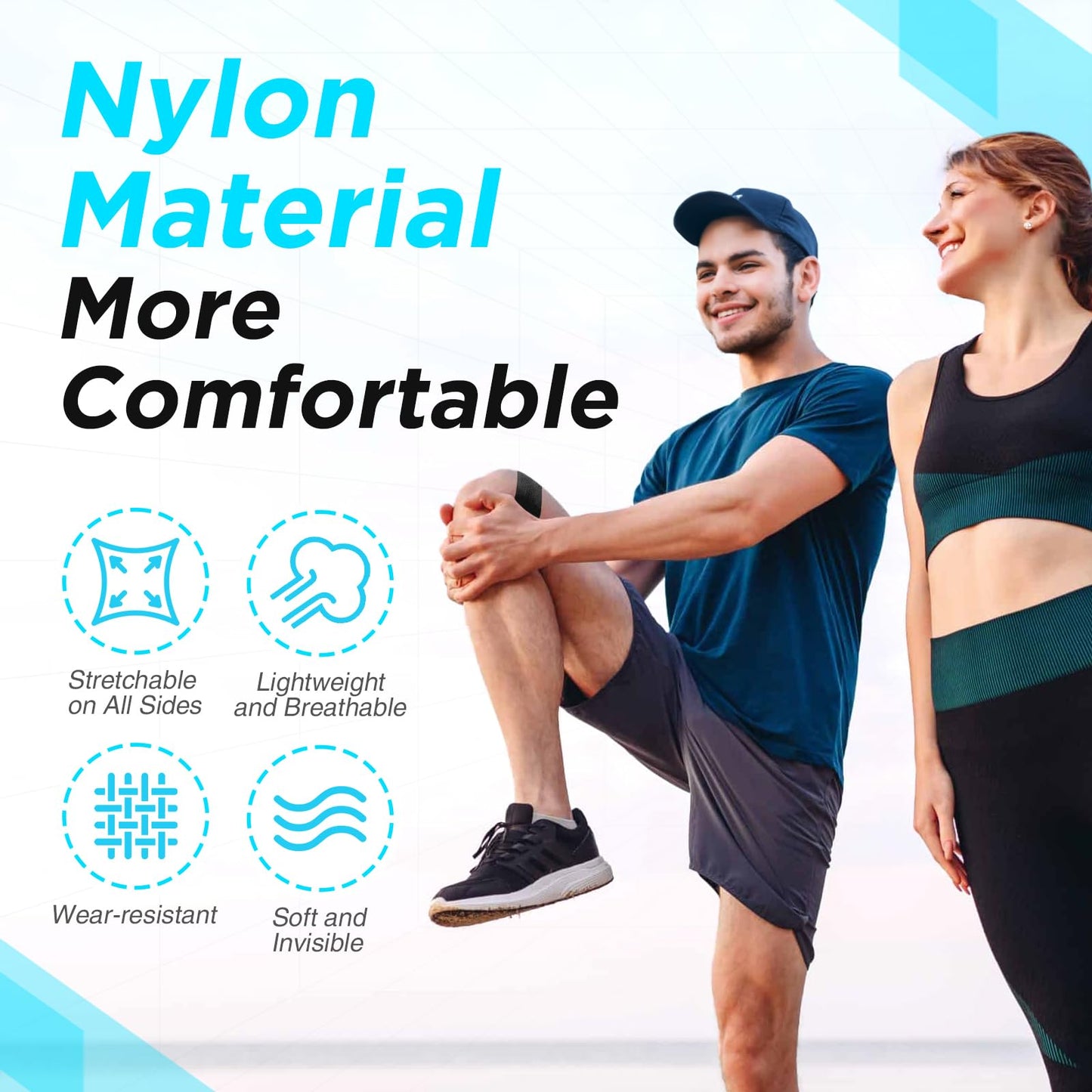 OK TAPE Nylon Kinesiology Tape for Knee, 10 Pcs Stretchable on Four Sides Precut Strips, Athletic Tape for Knee Support & Stability,Breathable and Hypoallergenic, Black