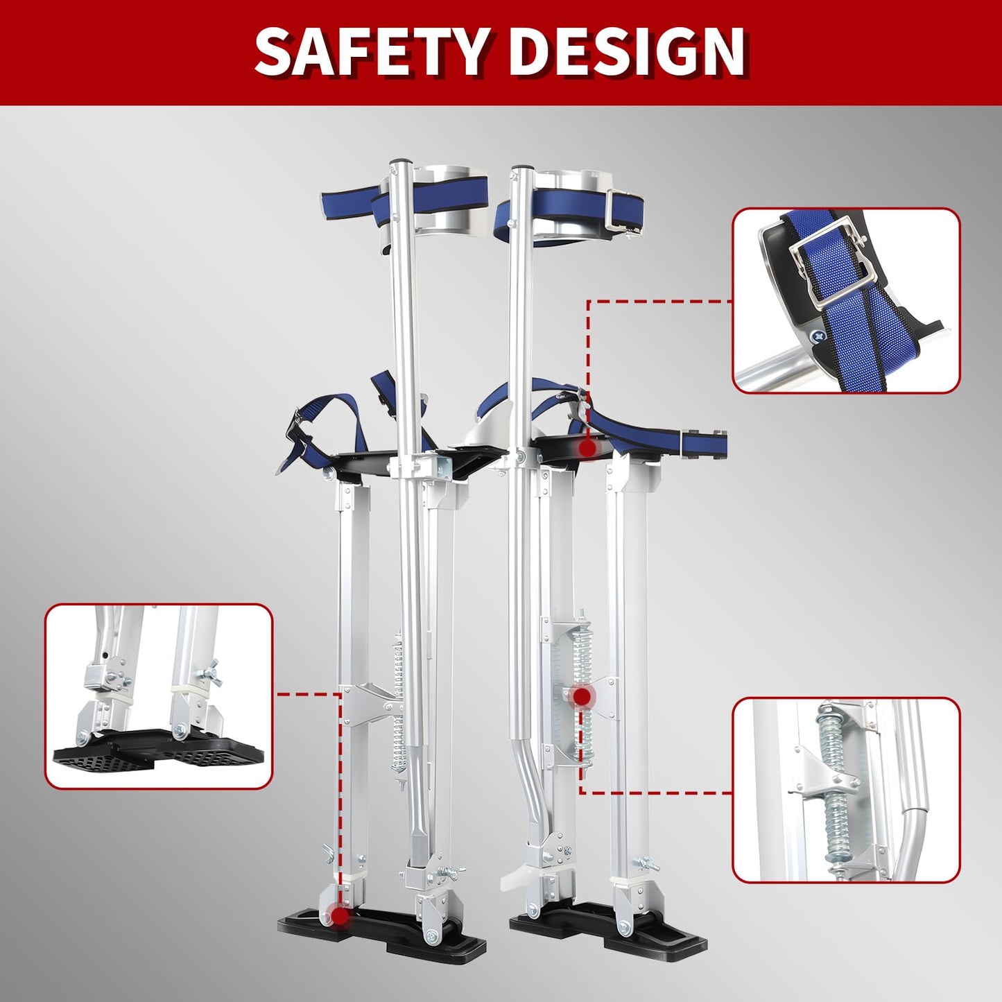 Nakkaa 48-64 Inch Adjustable Aluminum Drywall Stilts for Heavy-Duty Work Stilts for Sheetrock Exterior Wall Painting Construction (Silver,48"-64" Inch)