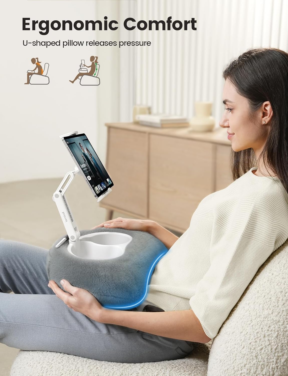 [360 4.7-13" Lamicall Tablet Pillow Holder Kindle Stand - Adjustable Arm][Snack Bowl] iPad Lap Holder, Kindle