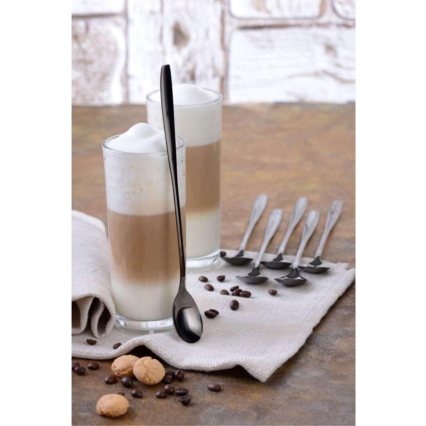 GRÄWE Long Handle Iced Tea Spoon, Coffee Spoon, Ice Cream Spoon, Spoons for desserts, Stainless Steel, Cocktail Stirring Spoons, Set of 6, Dishwasher Safe, Black