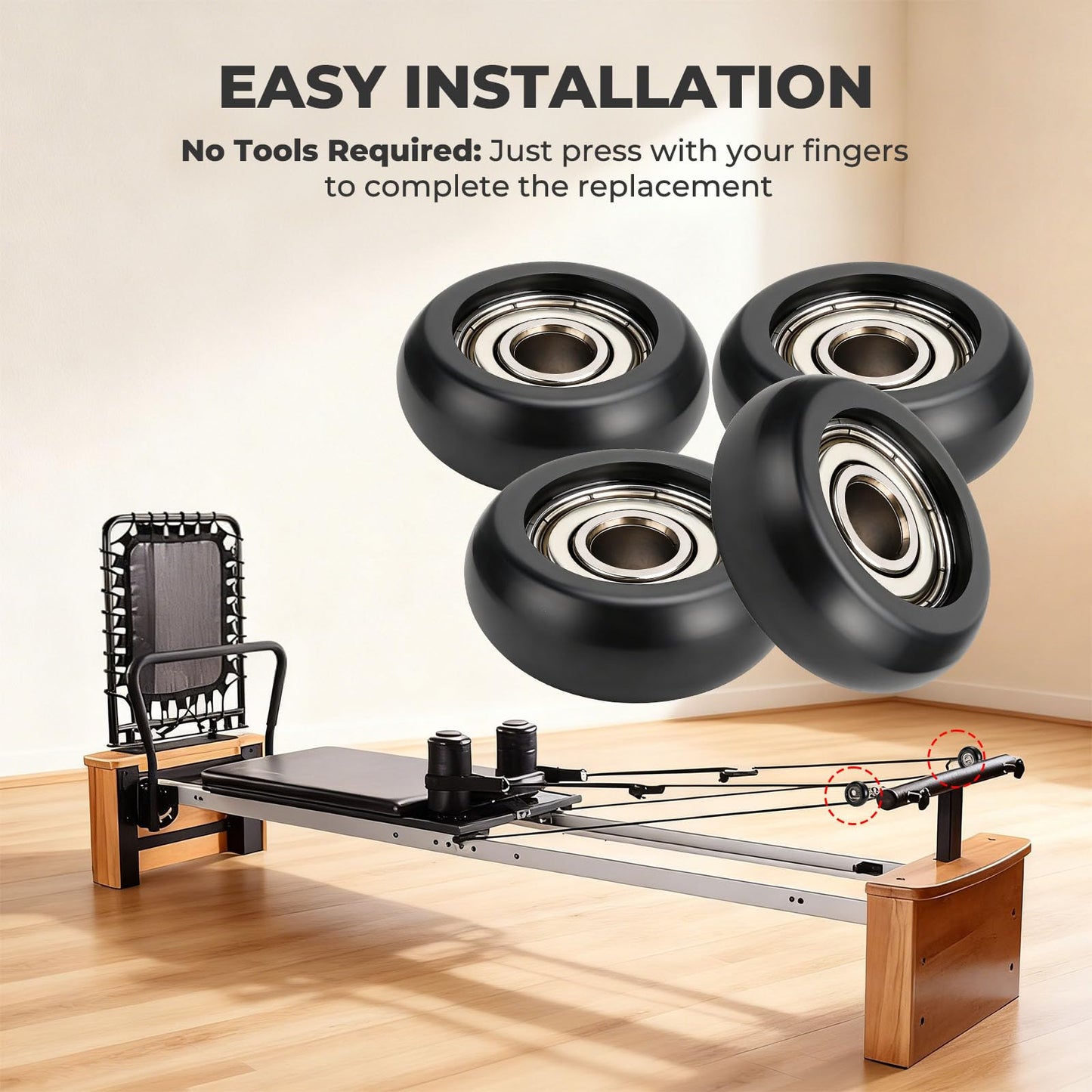 YIBEICO Roller Wheels for Aero Pilates Reformer, Replacement Roller Wheels for Pilates Reformer Machines, Smooth and Quiet Glide