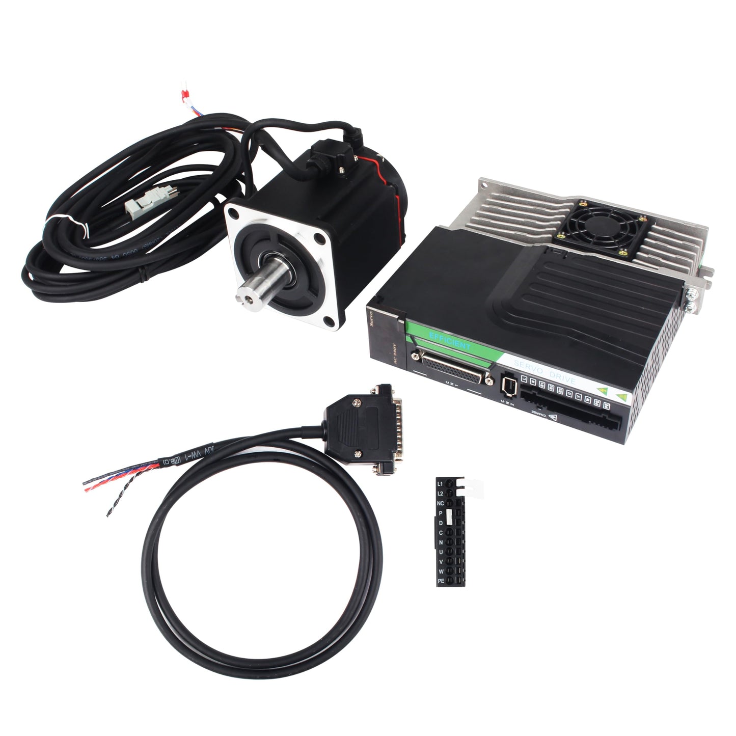 XUNKUNER AC Servo Motor Kit, AC220V 3000rpm L3000 17-bit Encoder RS485 Servo Motor Driver Controller Kit for CNC(750W Without Brake)