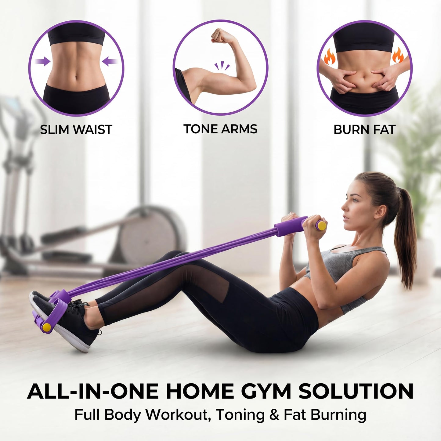 Pedal Resistance Band with Handle, 6-Tube Foot Pedal & Ankle Puller Exercise Band for Full Body Workout, Multifunction Home Gym Equipment for Arms, Legs, Abdomen, Waist Training