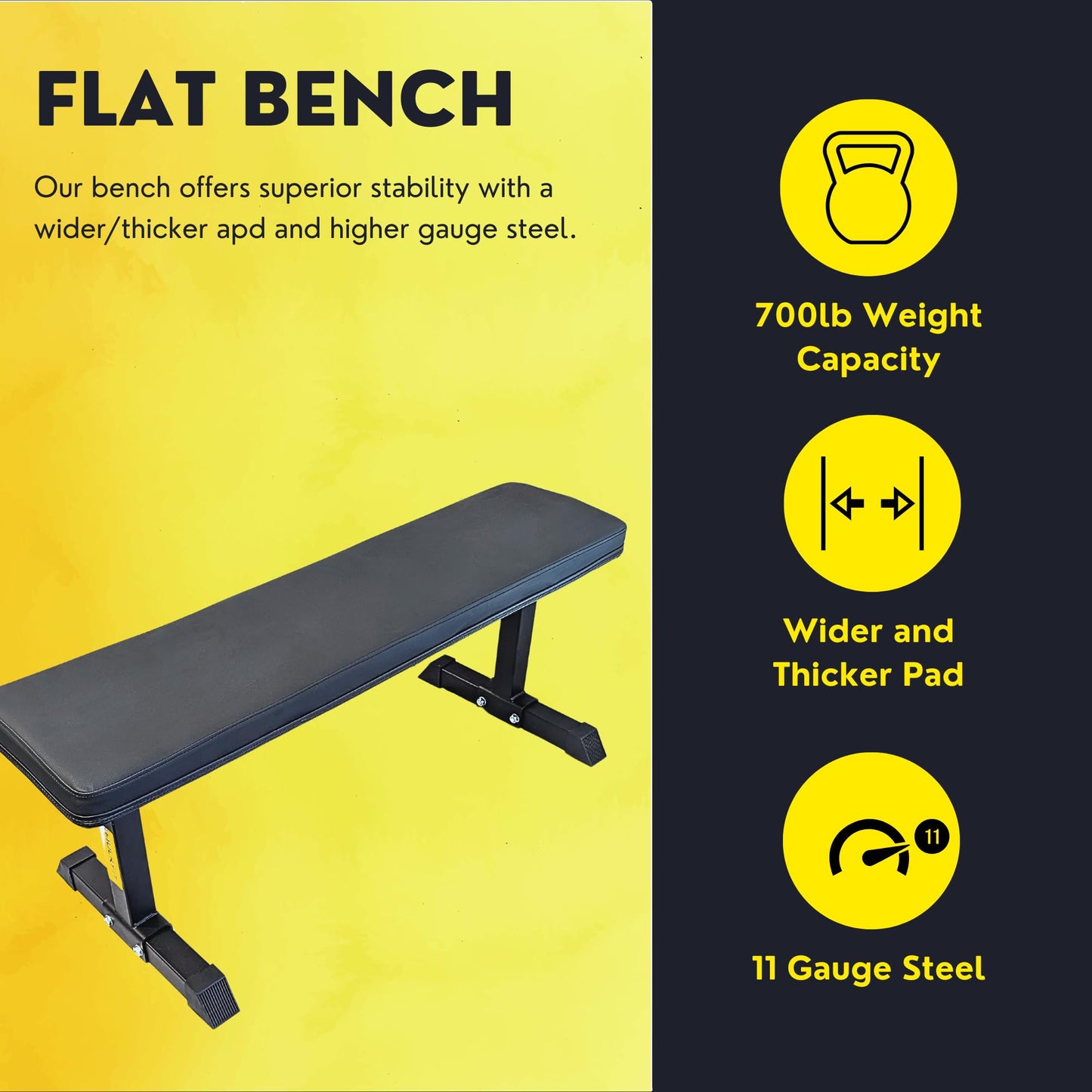 HulkFit Pro Series Flat Workout Bench - Black