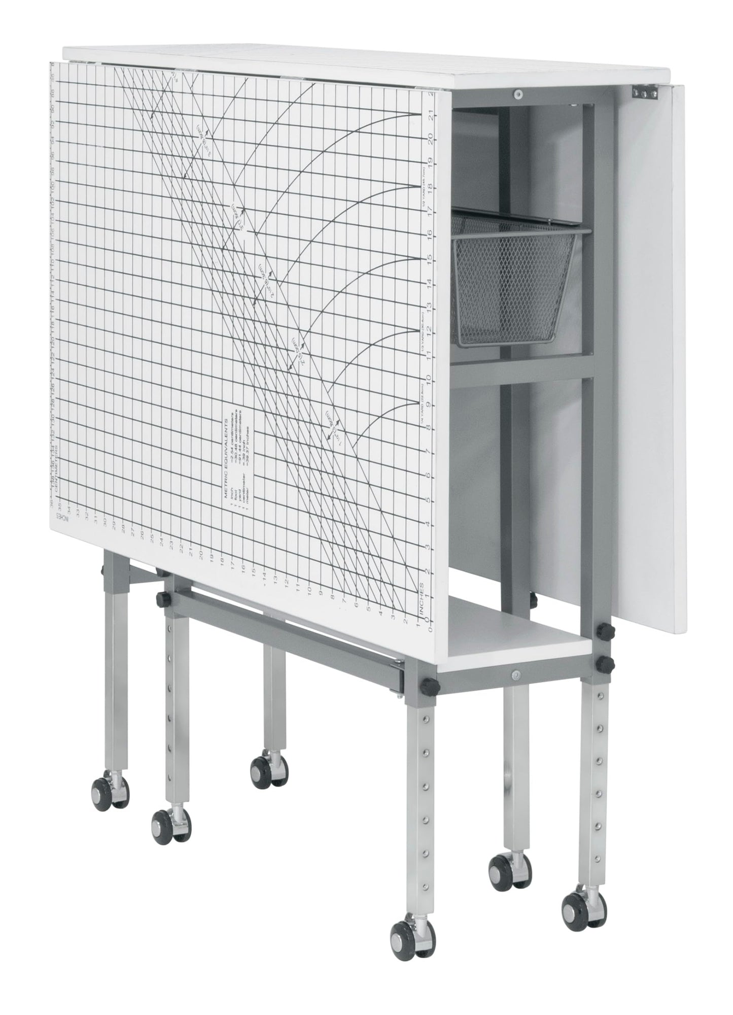 Sew Ready Foldable Hobby and Cutting Grid Table - 58.75" W x 36.5" D White Arts and Crafts Table with Grid Top and Silver Storage Drawers