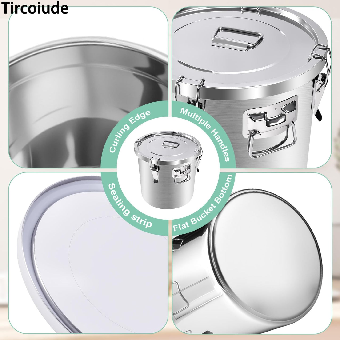 Tircoiude 304 Tainless Steel Large Airtight Canister, 60L/15.8Gal Dog Food Storage Container with Lockable Lid Carry Handle for Liquid Storage, Brewing, Kitchen Commercial Use