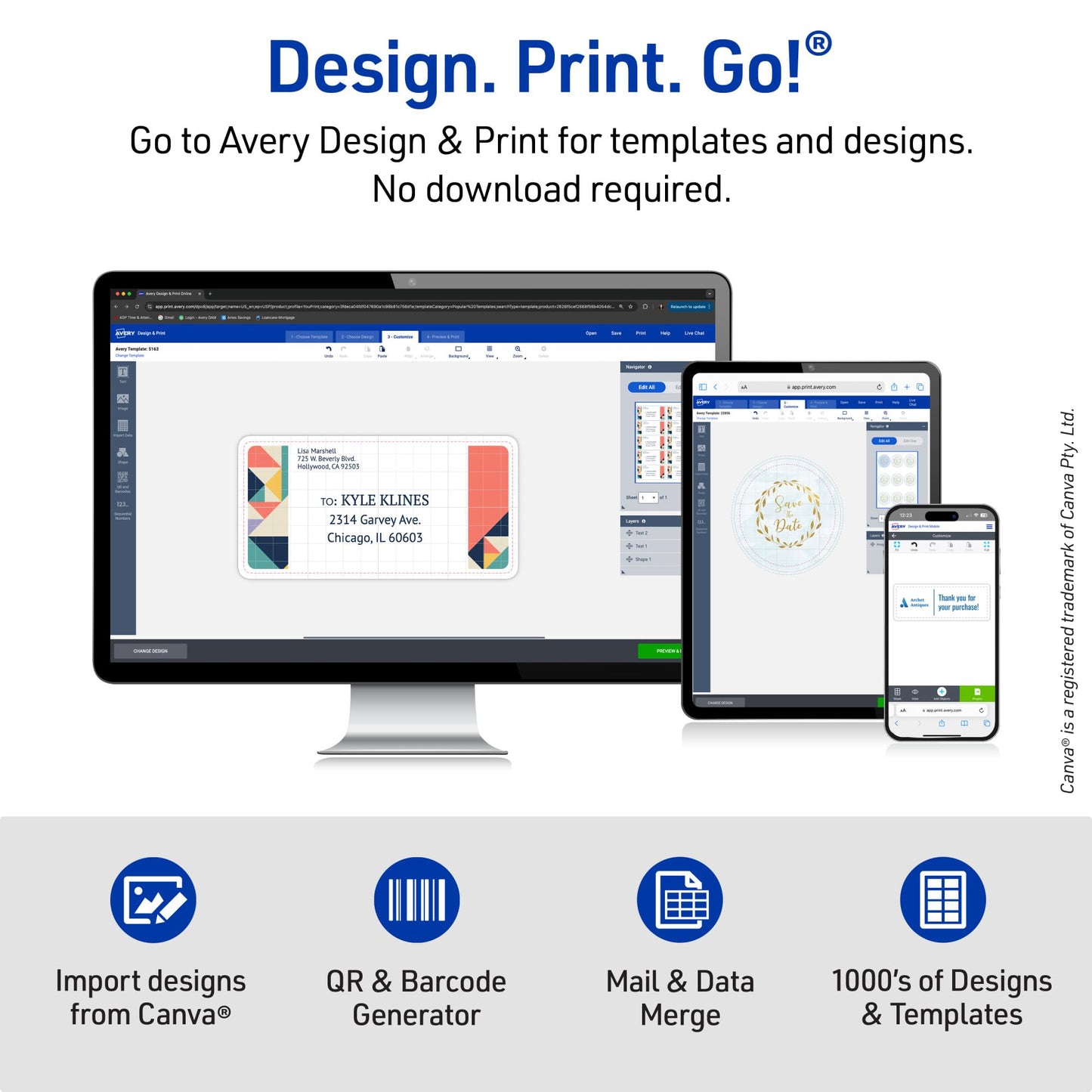 Avery Full-Sheet Printable Shipping Labels, 8.5" x 11" Customizable Stickers, White, 500 Blank Mailing Labels, Great for Mailing, Shipping, Organizing, and More (5-Pack of 5165)