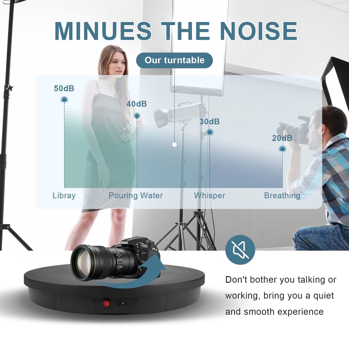 Motorized Rotating Display Stand, 360 Degree Automatic Rotating Display Stand, Angle Speed Adjustabl Turntable for Big Size Products Potography Live Video Show Black/ 20.5inch /330Lbs Load/Wired