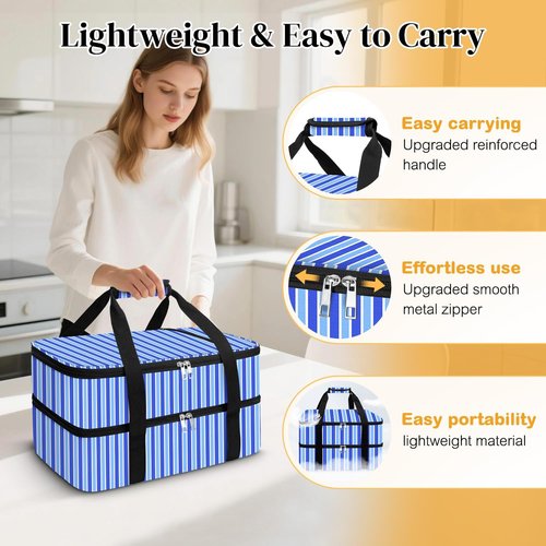 Coobiiya Insulated Casserole Carrier - Thermal Lunch Bag Keeps Food Hot or Cold | Fits 9" x 13" Dish