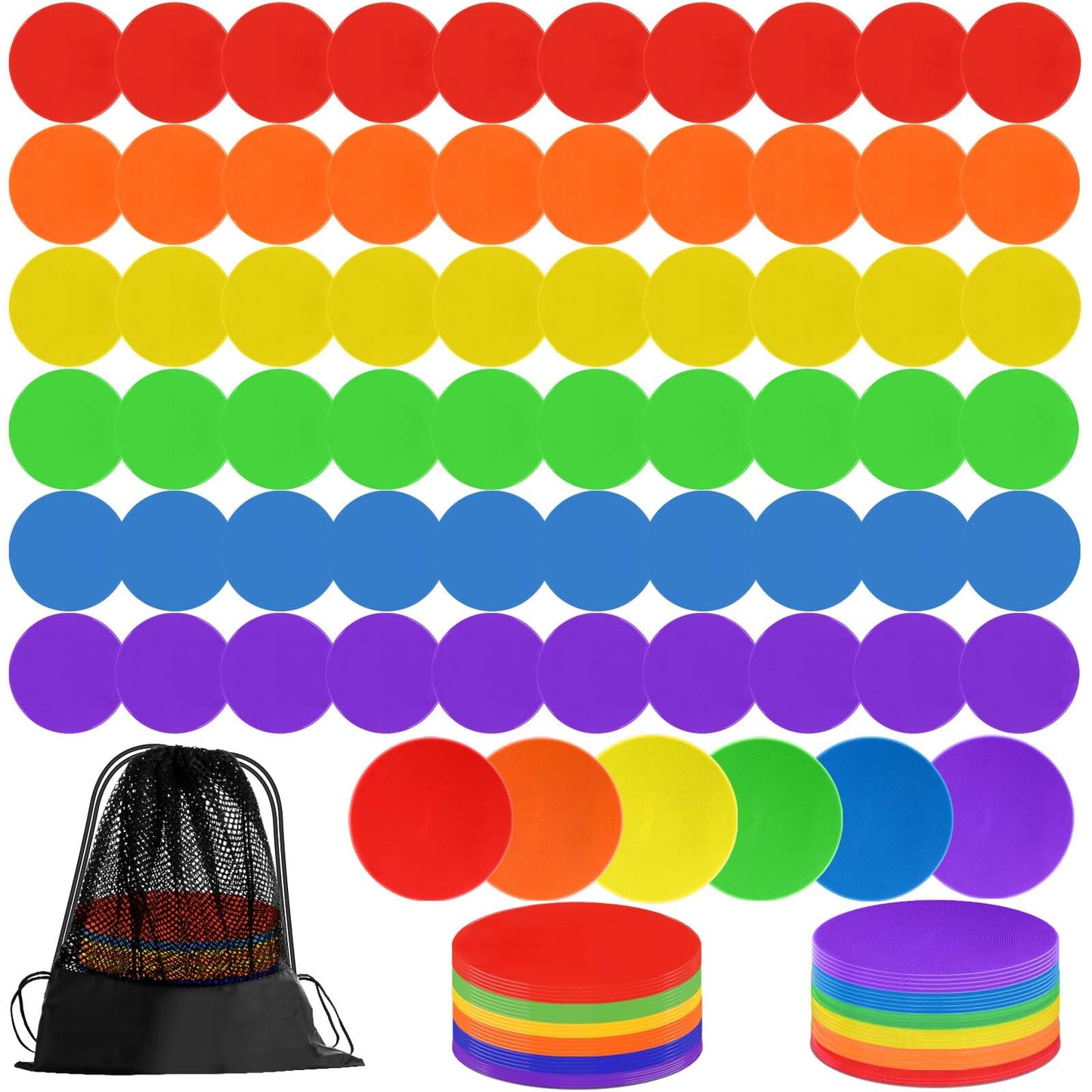 ZIECE 60 Pcs Poly Spot Markers Non-Slip Rubber Floor Dots for Gym, Flat Cones Agility Markers Poly Dots for Gym Floor Spot Markers for Sports Soccer Basketball Speed Agility Training Dance Classroom