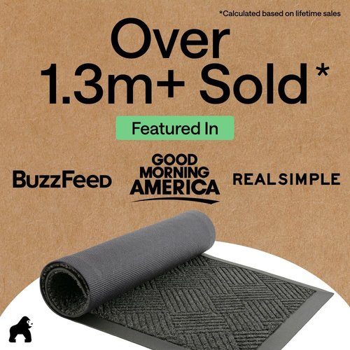 GORILLA GRIP 100% Waterproof Doormat - All-Season WeatherMAX, Stain & Fade Resistant, 29x17 Gray Diamond