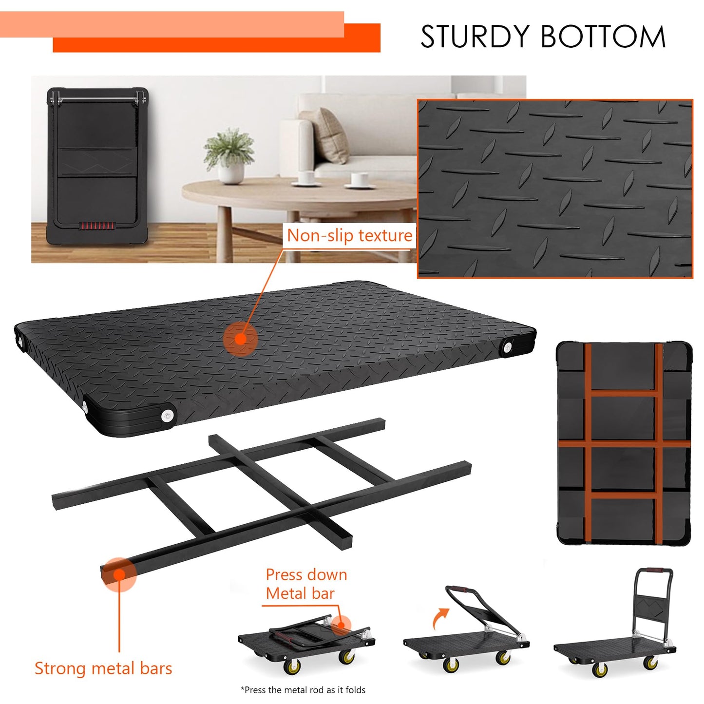 Platform Truck, Foldable Flatbed Cart Heavy Duty Push Cart Dolly Large Platform w/ 5'' Swivel Wheels 2000LBS Capacity Moving Hand Dolly for Groceries, Garage, Warehouse (35'' L x 22.5'' W)