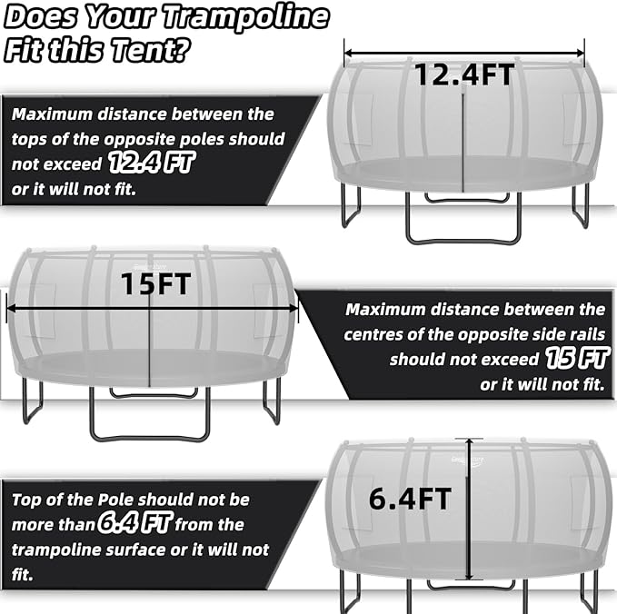 Gardenature 10FT/12FT/14FT Trampoline Tent(Tent Only), Fit Round Trampolines, Shade Cover with LED Light, Outdoor Trampolien Accessories, Anti-Tear