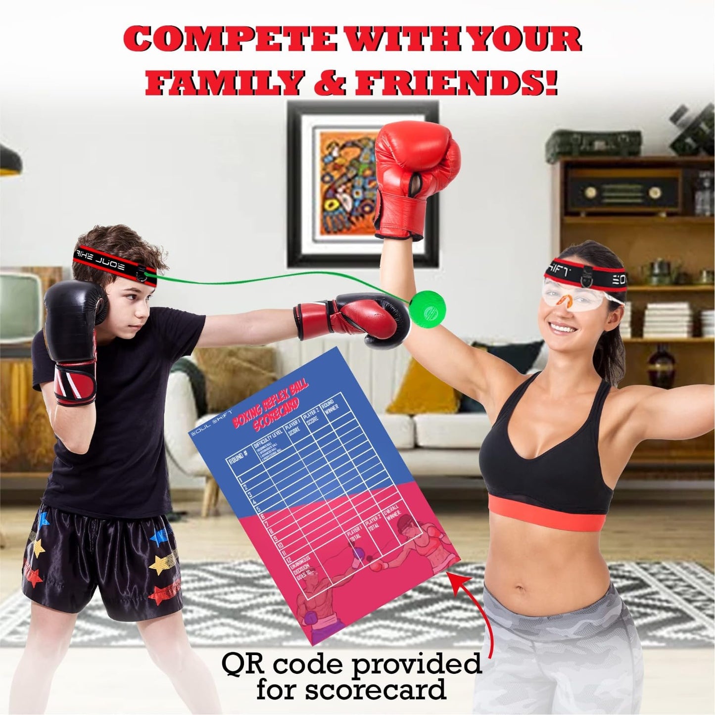 Soul Shift Boxing Reflex Ball – 4-Level Family Training Pack | Safety Glasses + Reaction Ball + 2 Headbands | Improve Focus, Reflexes, Agility & Hand-Eye Coordination | MMA