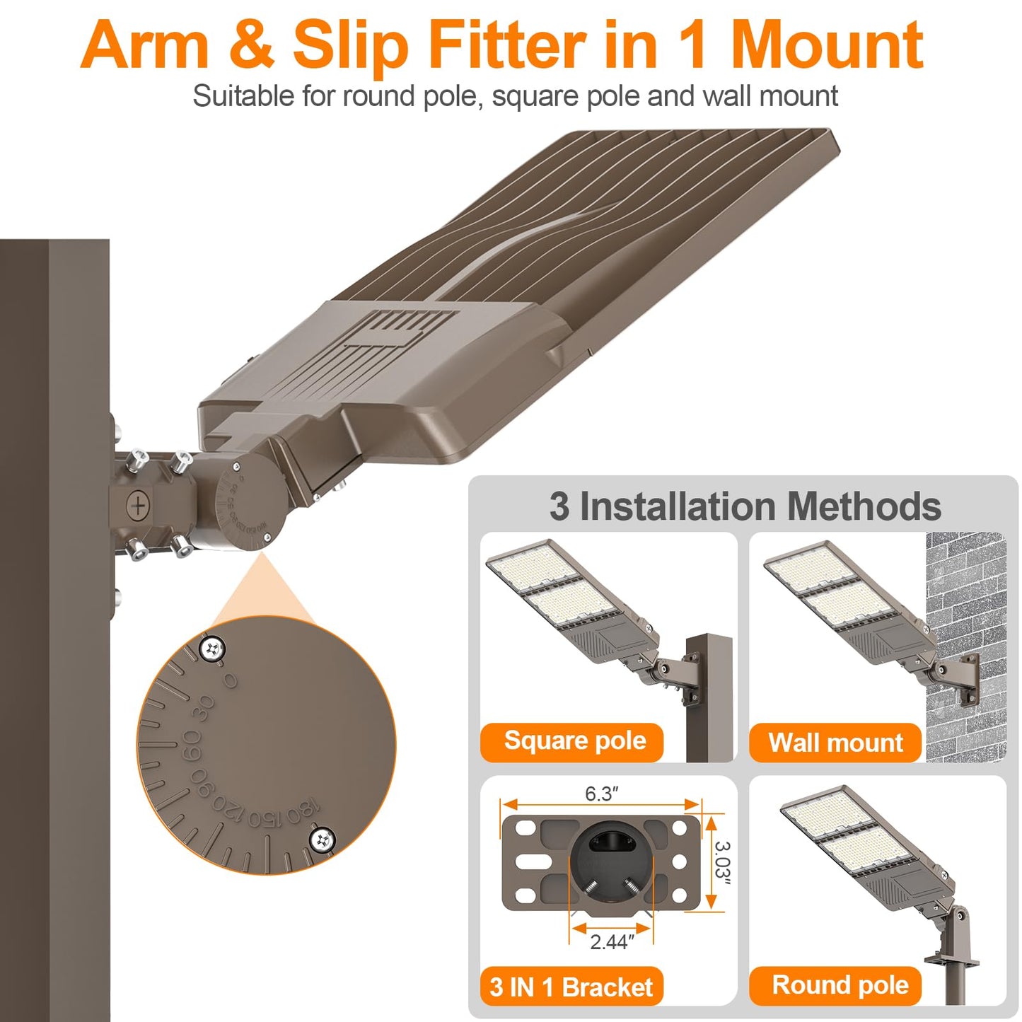 ADUB 4 Pack 320W LED Parking Lot Lights with Photocell, 48000LM ETL Listed LED Shoebox Pole Fixture Adjustable Arm&Slip Fit Mount, 5000K IP65 Commercial Area Street Flood Lighting, AC 277-480V