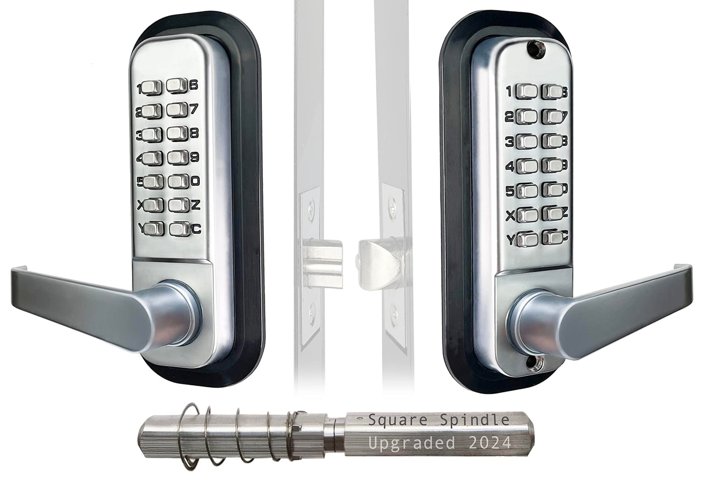 JOUNJIP Double-Sided Mechanical Keyless Combination Lever Handle Door Lock - [Square Spindle] Easier Install - (Satin Chrome) 2024 Upgrade Version