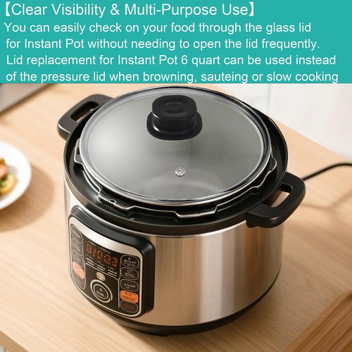 Glass Lid for Instant Pot 6 Quart, 9.1-In Glass Cover for Instantpot, Lid Replacement for Instant Pot 6 QT, Accessories 6 QT for Insta pot, Heat Resistant Handle & Stainless Steel Rim
