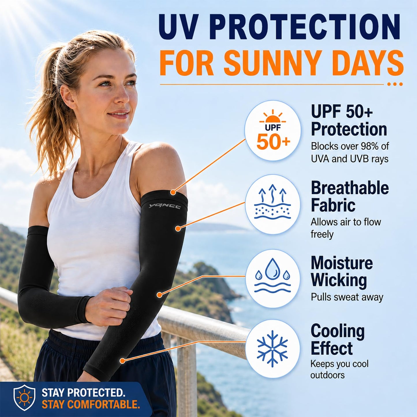 YQXCC 4 Pairs Arm Sleeves for Men Women, UPF 50 UV Sun Protection Cooling Sports Compression Sleeves for Golf Basketball