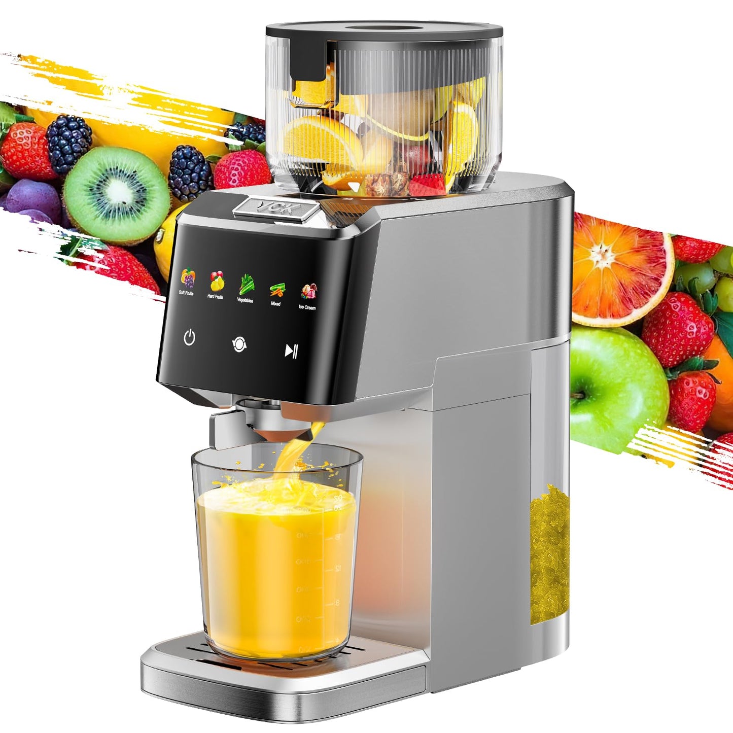 Cold Press Juicer with Large 5.12" Feed Chute- Slow Masticating Technology for Nutrient Retention, Quiet Motor, High Juice Yield, Leakproof Base- Perfect for Fruits Vegetables & Leafy Green