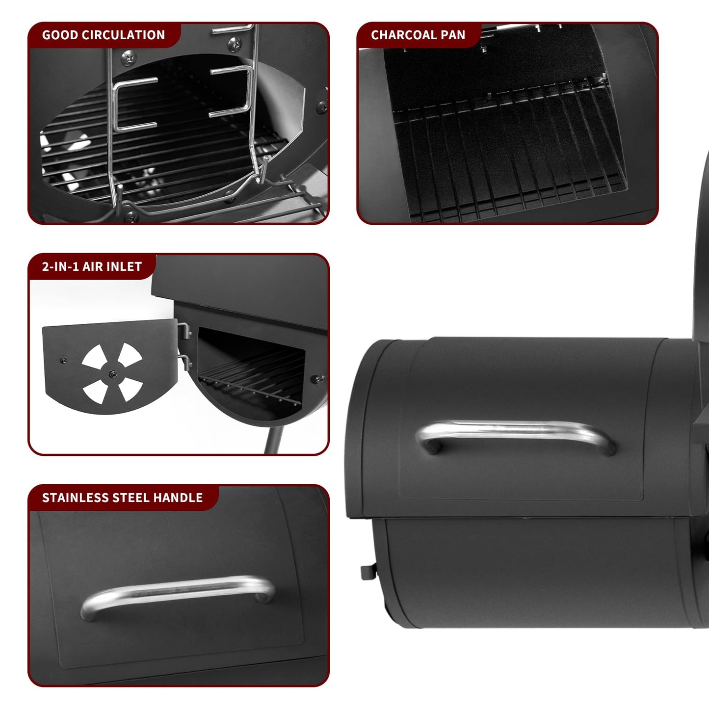 Charcoal Grill with Offset Smoker,BBQ Grills with Side Table,Outdoor Cooking with 714 Square Inches,Backyard Camping Picnics, Patio and Parties, Black by DNKMOR