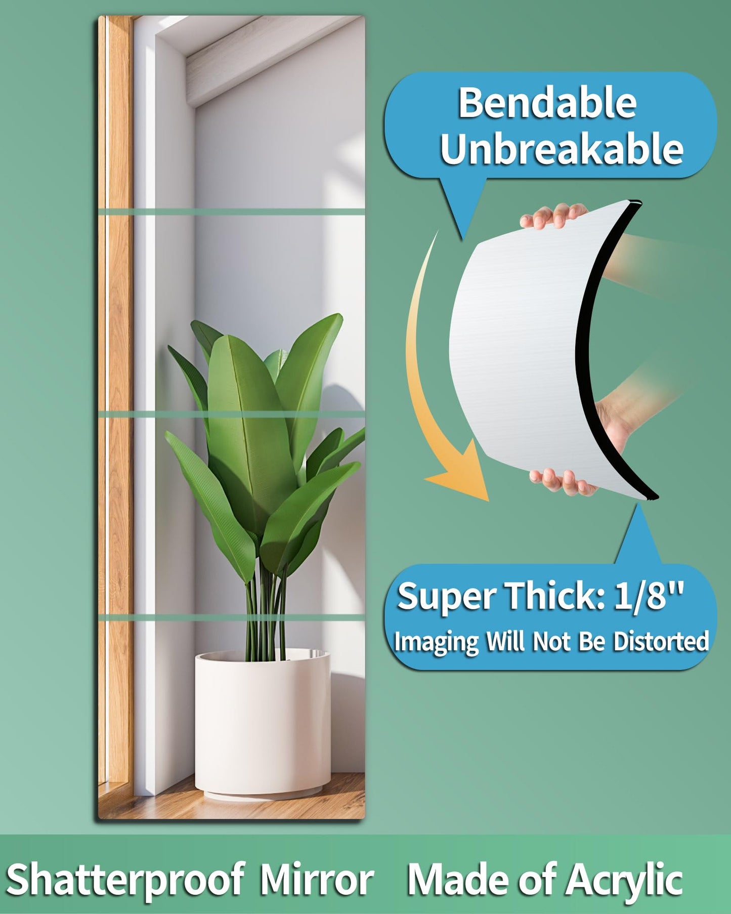 Shatterproof Wall Mirror Full Length for Bedroom, Acrylic Gym Mirrors For Home, Extra Thick: 0.12 inch, 12 x 12 inch x 4 Pcs, Workout Mirrors Safe for Kids, Over The Door, Long Wall Mounted
