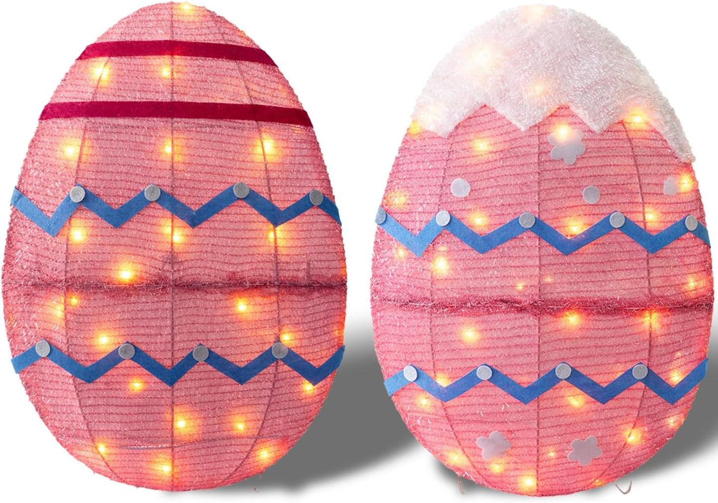 Skiennix Outdoor Easter Decorations - Set of 2 Lighted Metal Eggs, 34 Inch, Plug-In LED Lights for Lawn & Garden