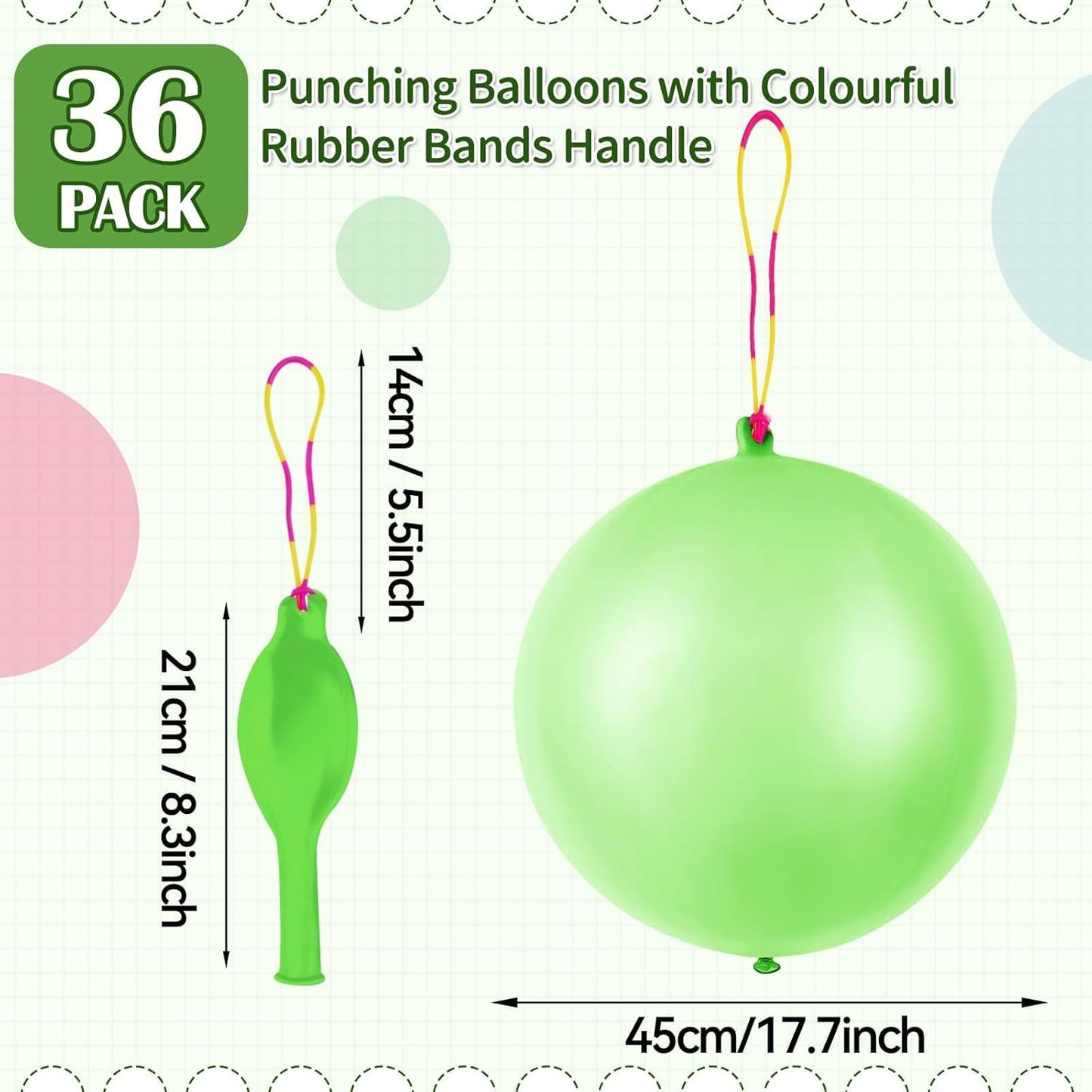 Punch Balloons by Green - 36 Pcs with Rubber Band Handle for Easy Grip | Perfect for Kids’ Birthday Parties & Outdoor Play