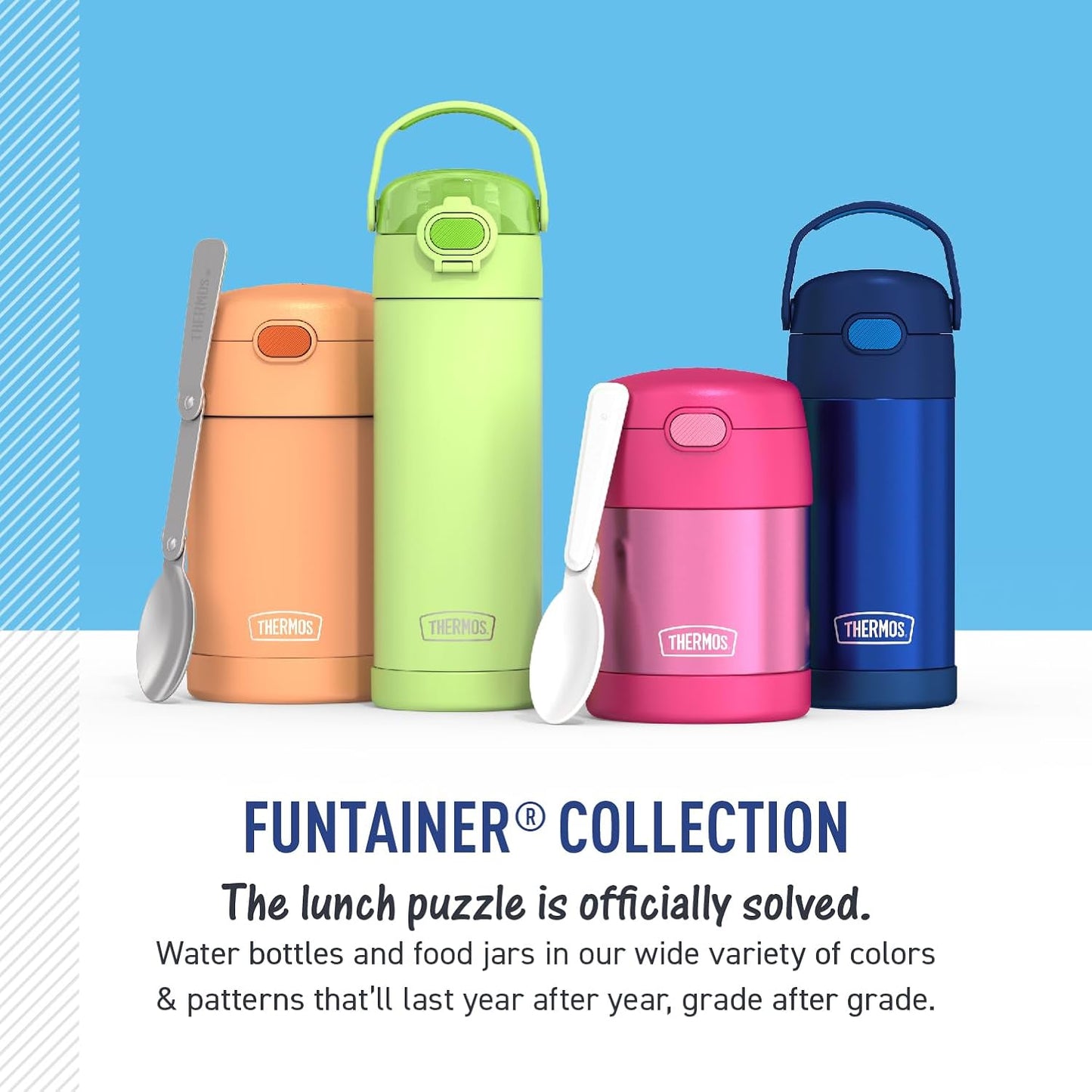 THERMOS FUNTAINER Water Bottle - 12 Ounce Kids Stainless Steel Vacuum Insulated with Straw | Colorful Rainbows
