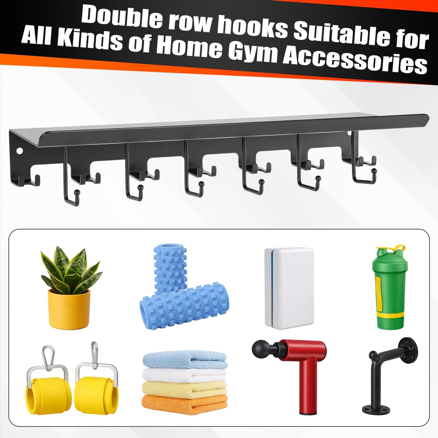Novabright Double Row Hooks Floating Shelf Compatible with Tonal Accessories, T-bracket Lock Adapters Hanger, Wall Mount Home Gym Storage Rack for Fitness Equipment
