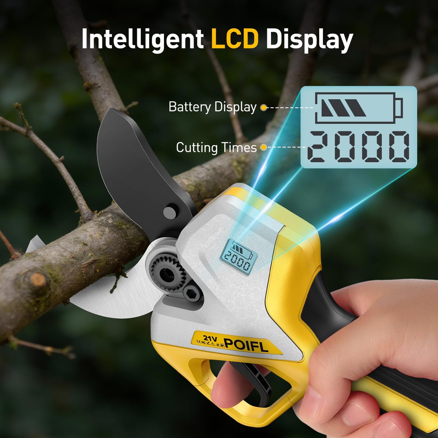 POIFL Professional Electric Pruning Shears Cordless 3.0'' Heavy Duty Electric Pruner with Brushless Motor 4000mAh Battery Electric Pruners Cordless Pruner for Branch, Fruit Plucking and Tree Trimming