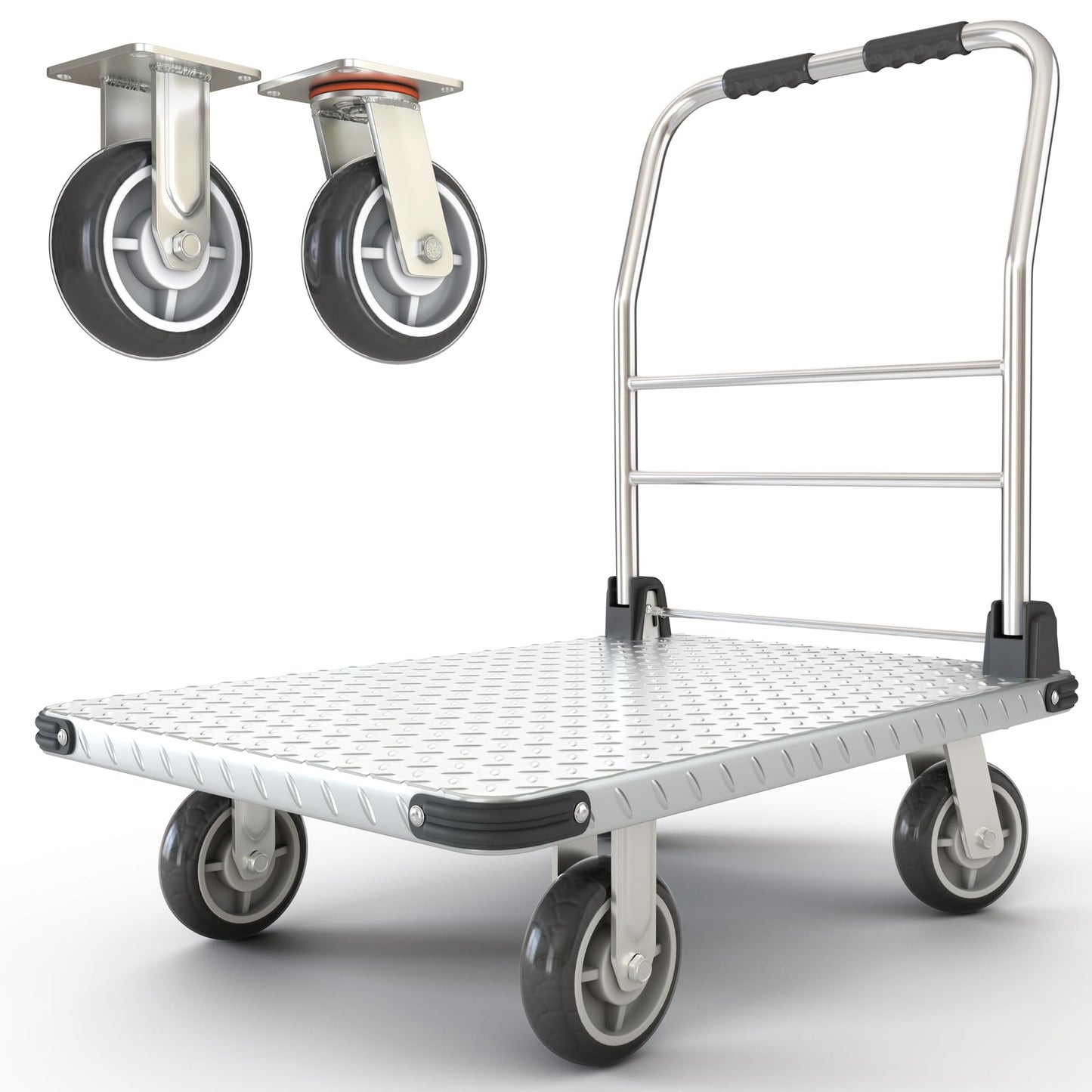 2200 lbs. Capacity Foldable Push Cart Dolly | Moving Platform Hand Truck | Heavy Duty Space Saving Collapsible | Swivel Flat Bed Wagon - Furniture Luggage Lifting