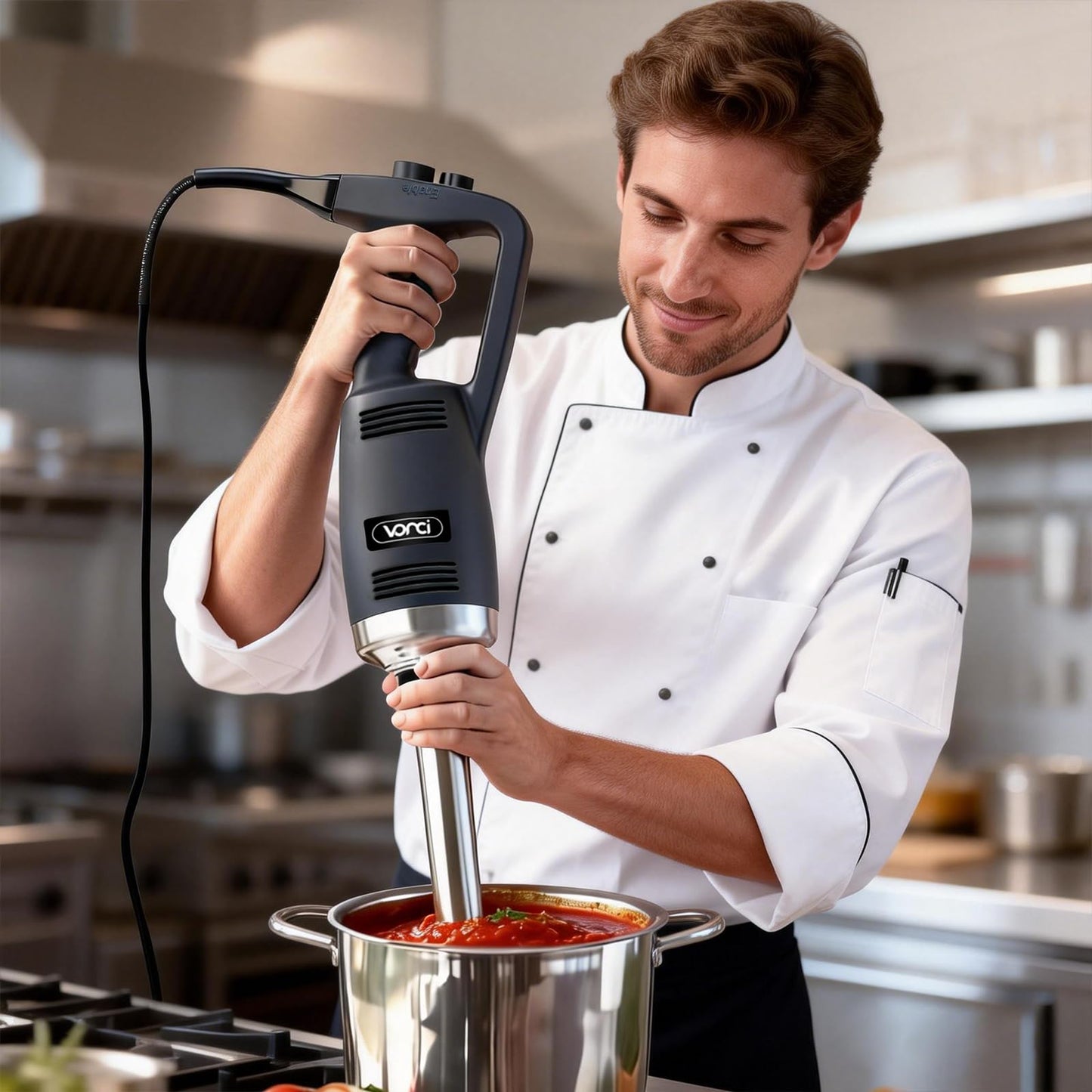 VONCI 750W Commercial Immersion Blender, Extra Heavy Duty Hand Blender with Variable Speed 8000-19000RPM, Handheld Stick Mixer with 22" SUS 304 Shaft, Commercial Emulsifier for Restaurant Kitchen.