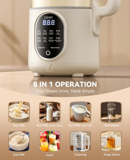 44oz Nut Milk Maker Machine, 8 in 1 Automatic Soy Milk Maker, Homemade Soy, Almond, Oat, Coconut, Plant Based and Non Dairy Beverages, Delay Start/Self-Cleaning with Electronic Cookbook