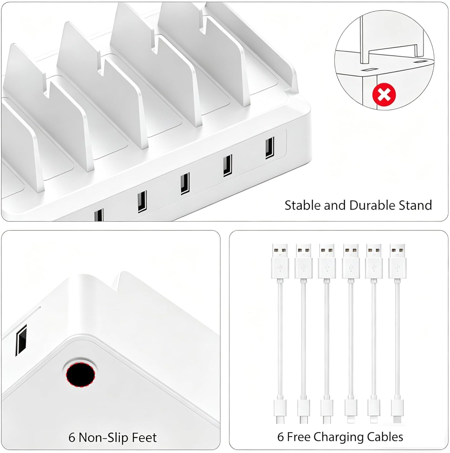 COZOME 6 Charging Station for Multiple Devices, Port USB Desktop Charger Dock Compatible with iPad, Samsung, Android