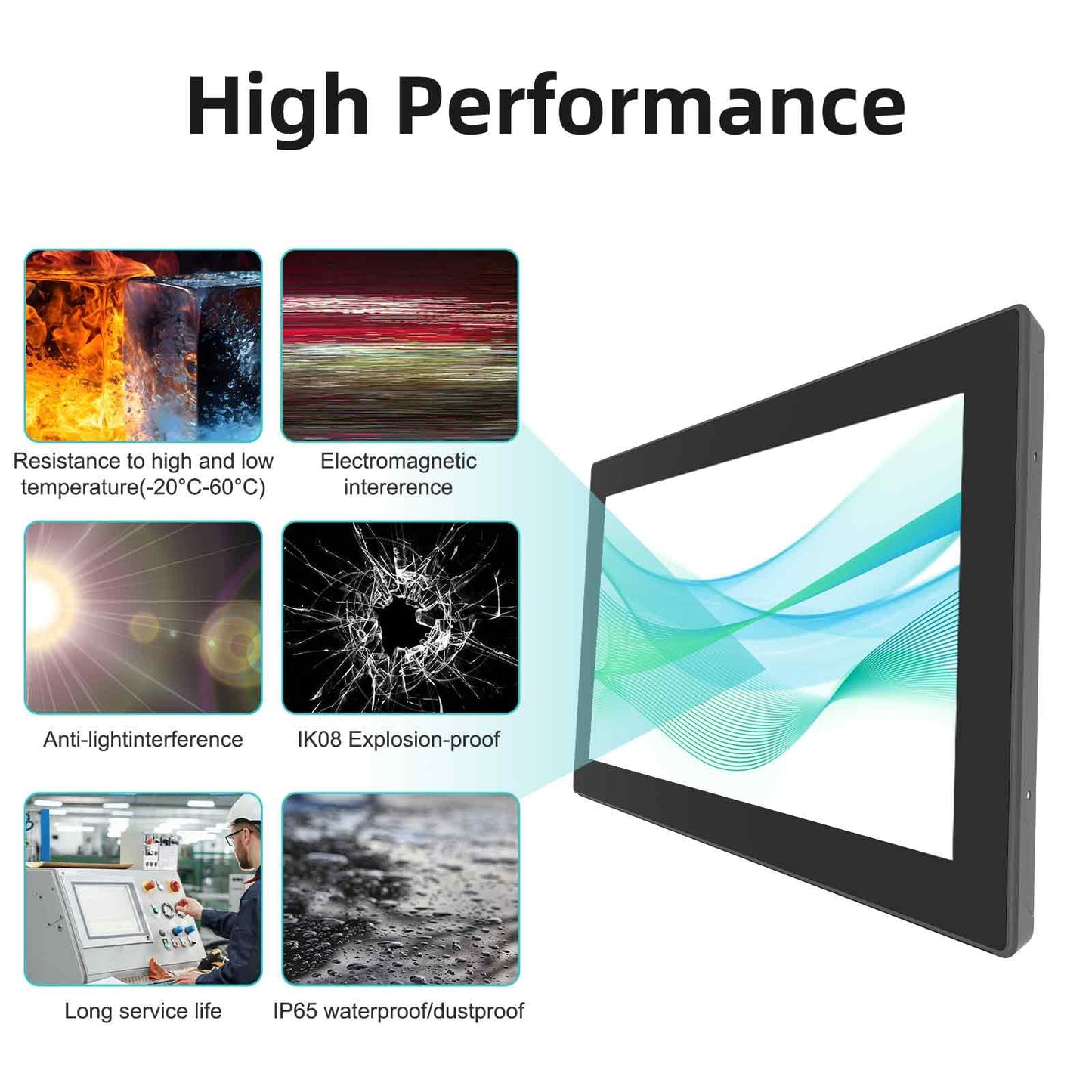 Senisway 17" Industrial Touch Screen Monitor Open-Frame Design with IP65 Waterproof Surface, 10-Point Capacitive Touch, IK08, 1280x1024 for Kiosk, Automation and Digital Signage.